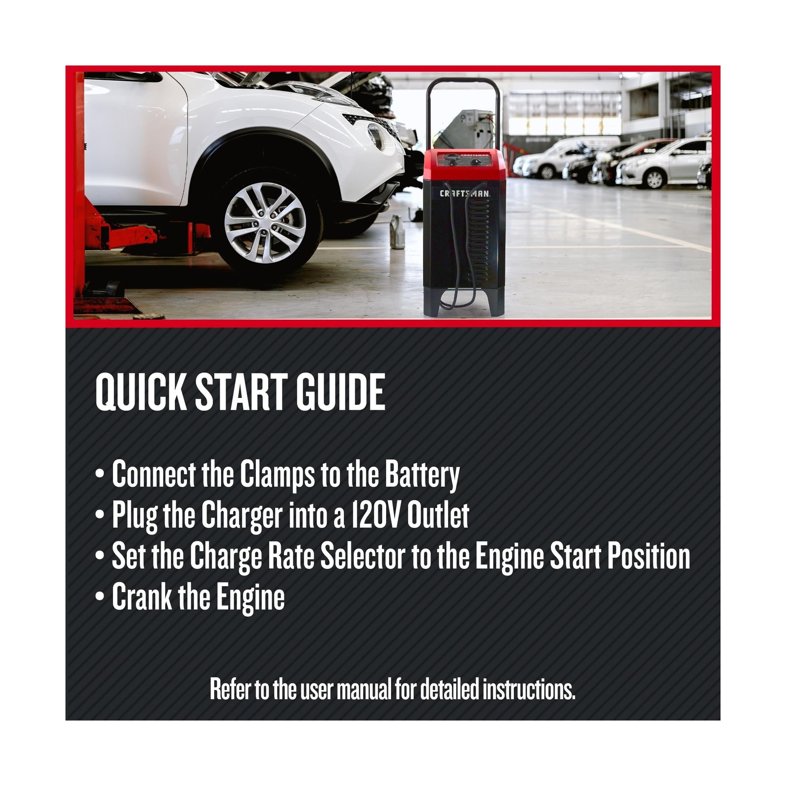 CRAFTSMAN Wheeled Manual 10A Car Battery Charger and 250A Engine Starter, 2-i…