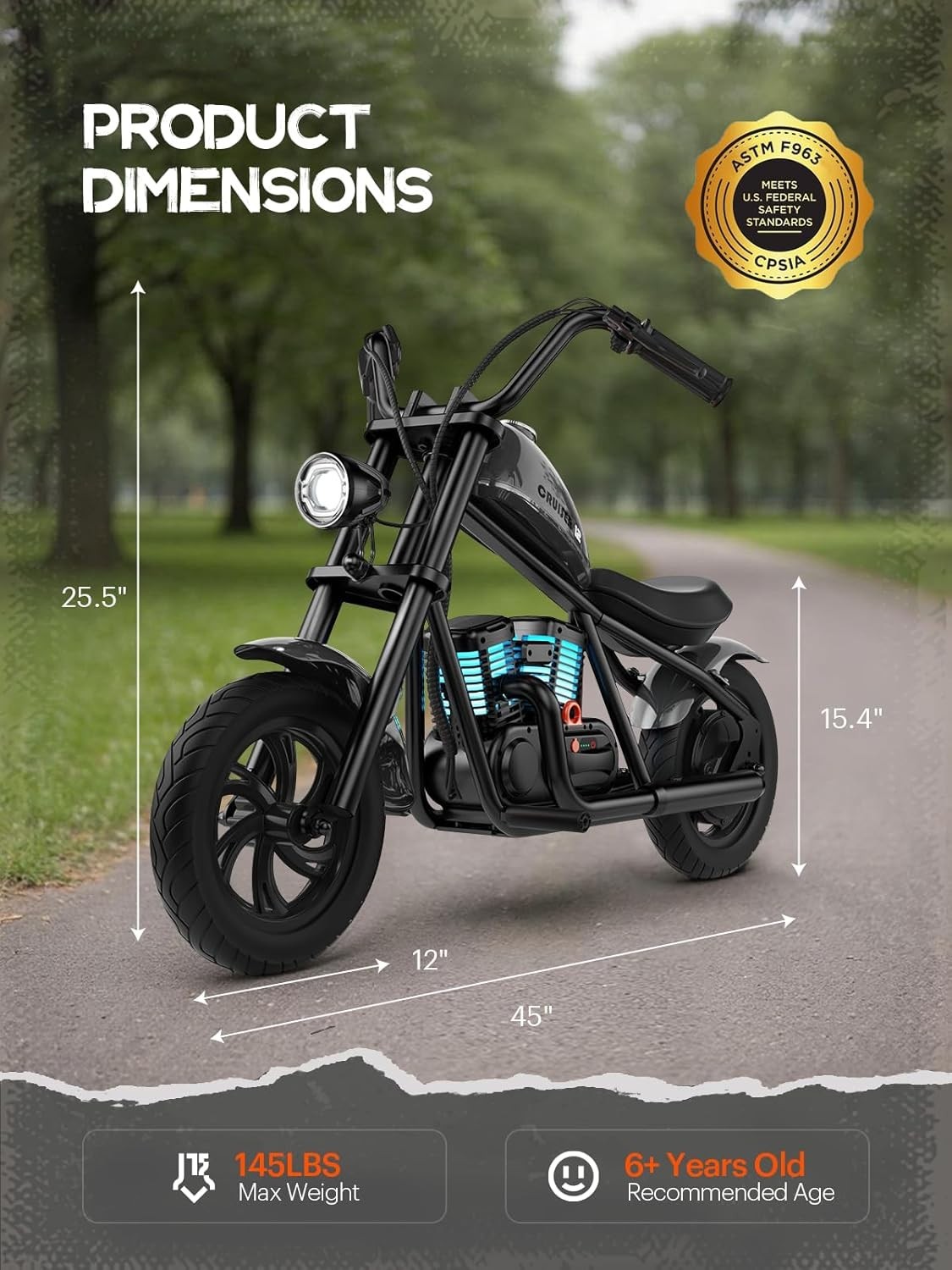 HYPER GOGO Cruiser 12 Plus Electric Motorbike Motorcycle for Kids Electric Dirt