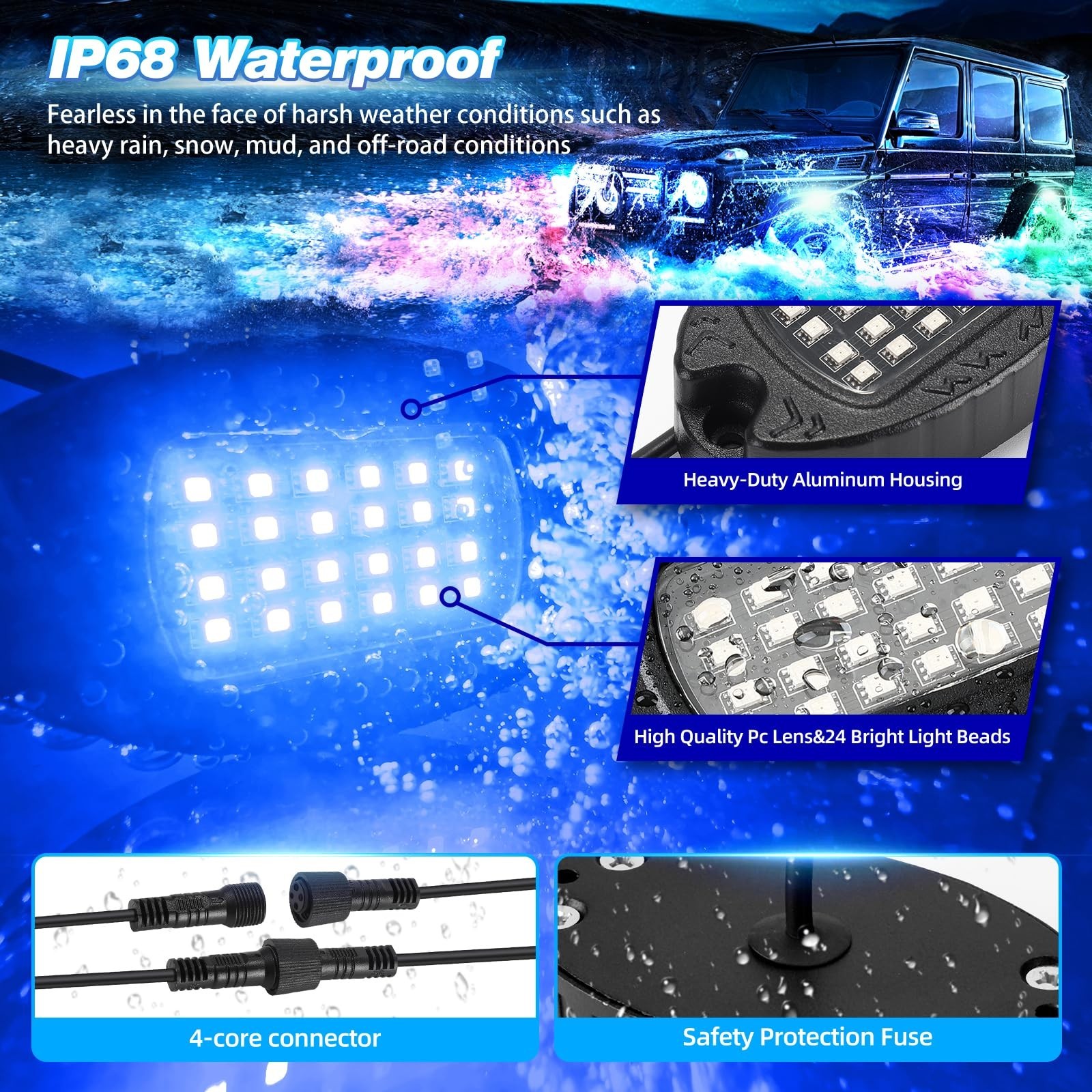 6 Pods Alloy LED Rock Lights for UTV ATV Golf Cart Truck RZR Offroad, Upgrade…