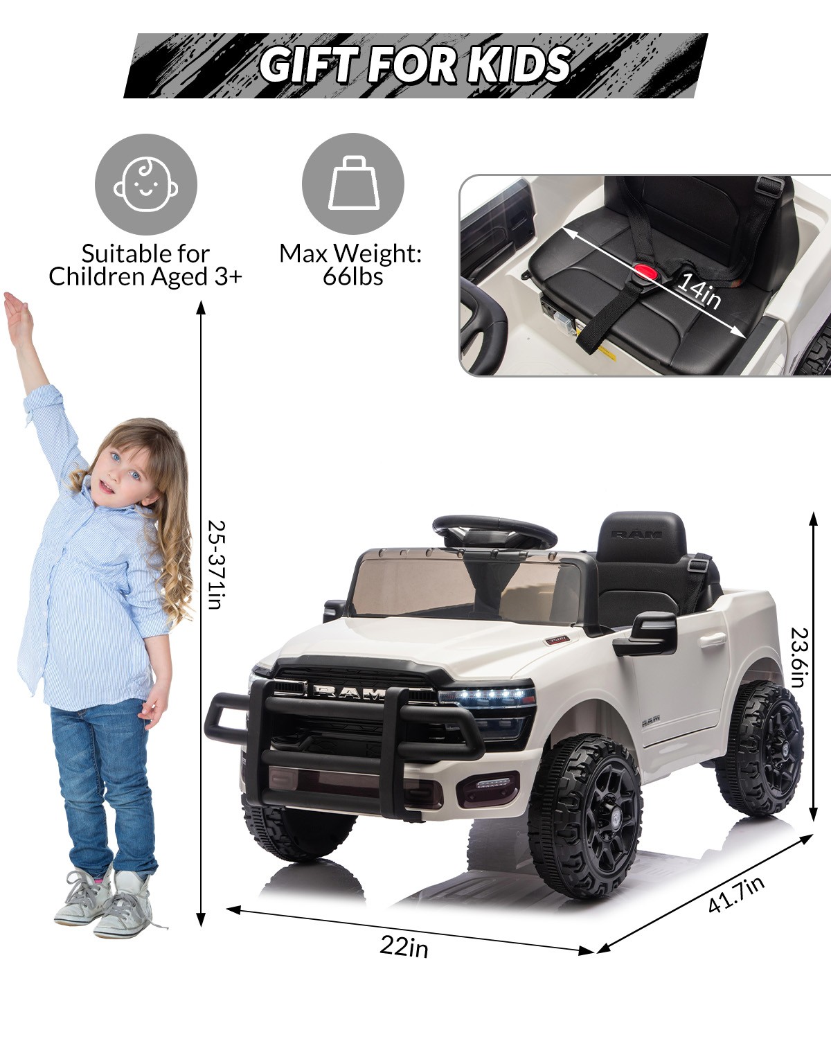 Kids Electric Truck Car w/ Remote Control, Ride On Toys for Boys Girls Children