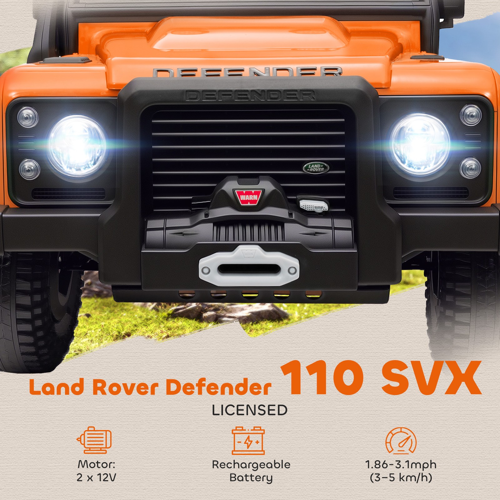 12V Licensed Land Rover Defender Kids Ride-On Car Electric SUV Remote Control