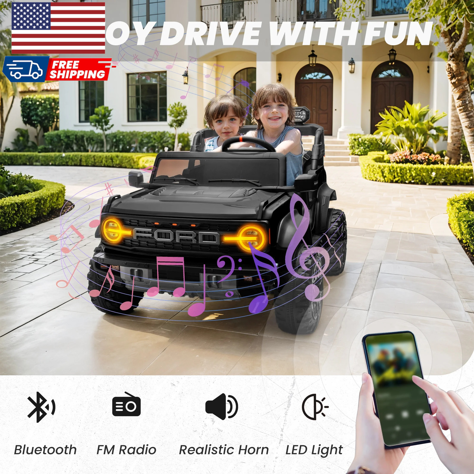 24V 2 Seater Ride on Cars for Big Kids Licensed Ford Bronco Raptor Powered Ride