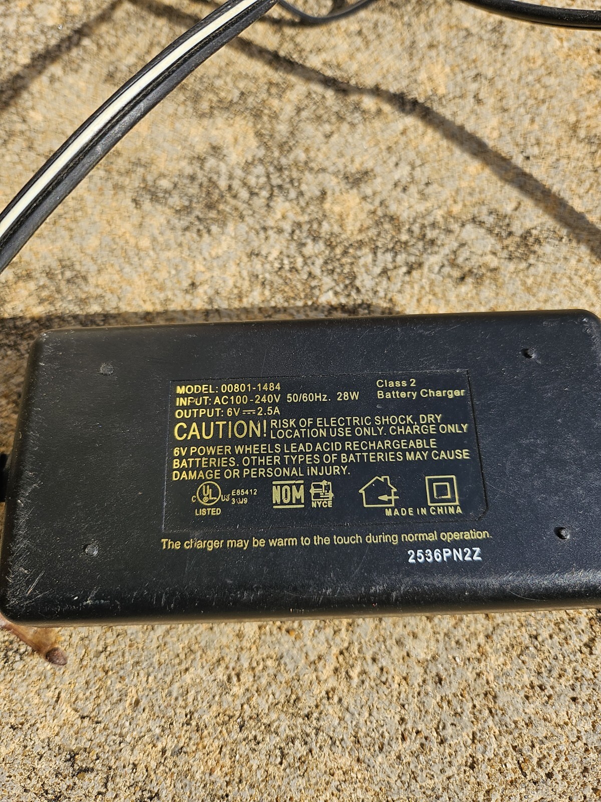 POWER WHEELS 6 VOLT BATTERY CHARGER MODEL #00801 1484
