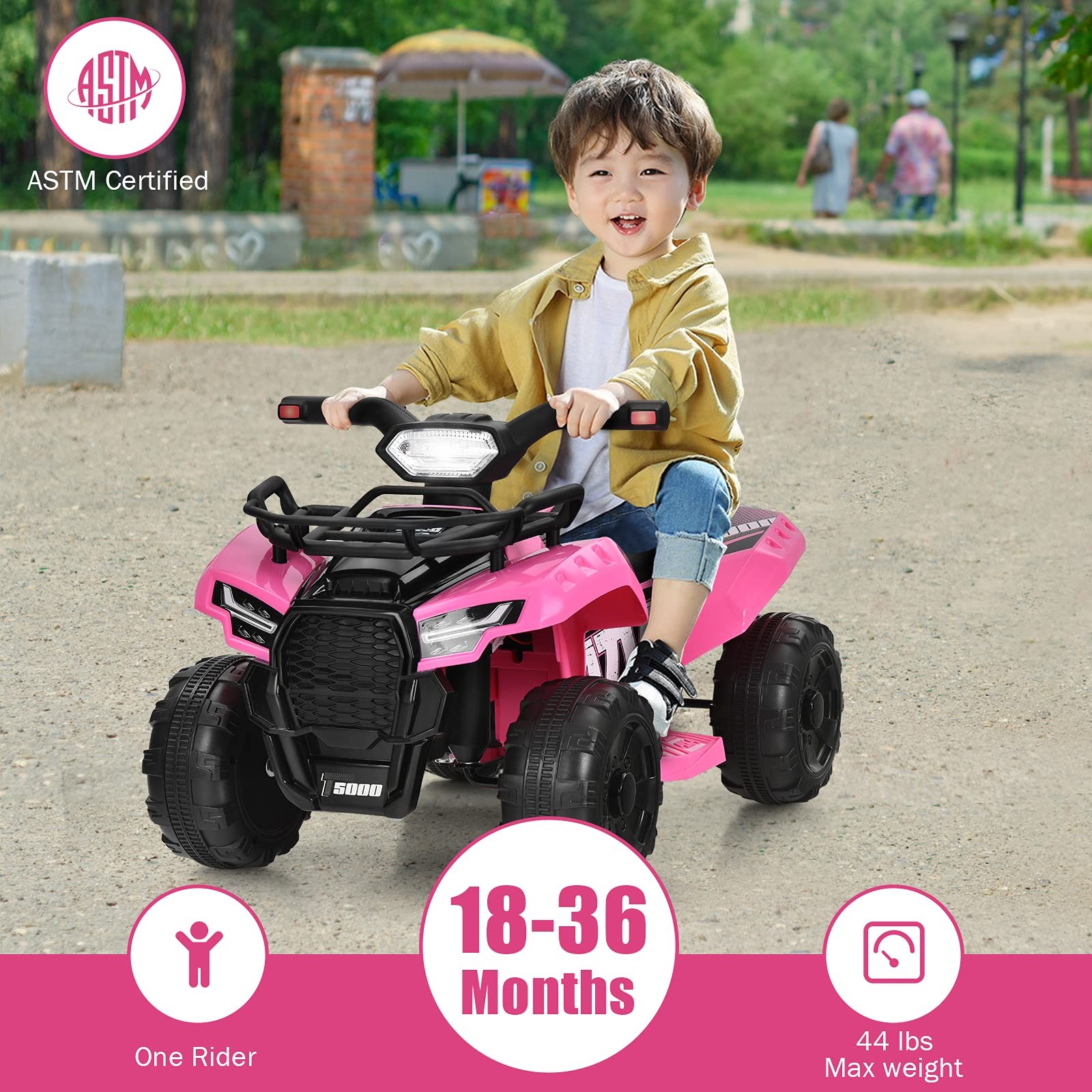 Kids ATV 6V Battery Powered Electric 4 Wheeler Storage Basket Horn Pink