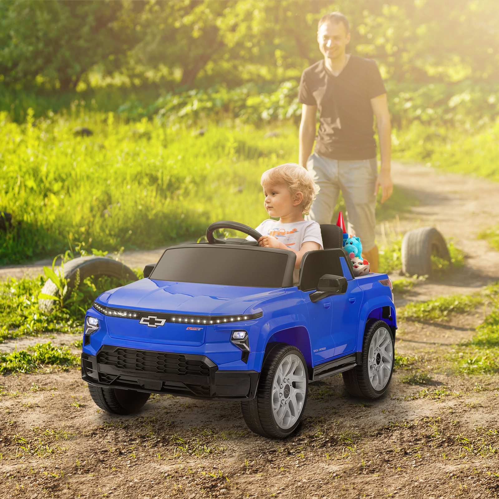 12V Chevrolet Silverado EV RST Licensed Kids Electric Car, Blue