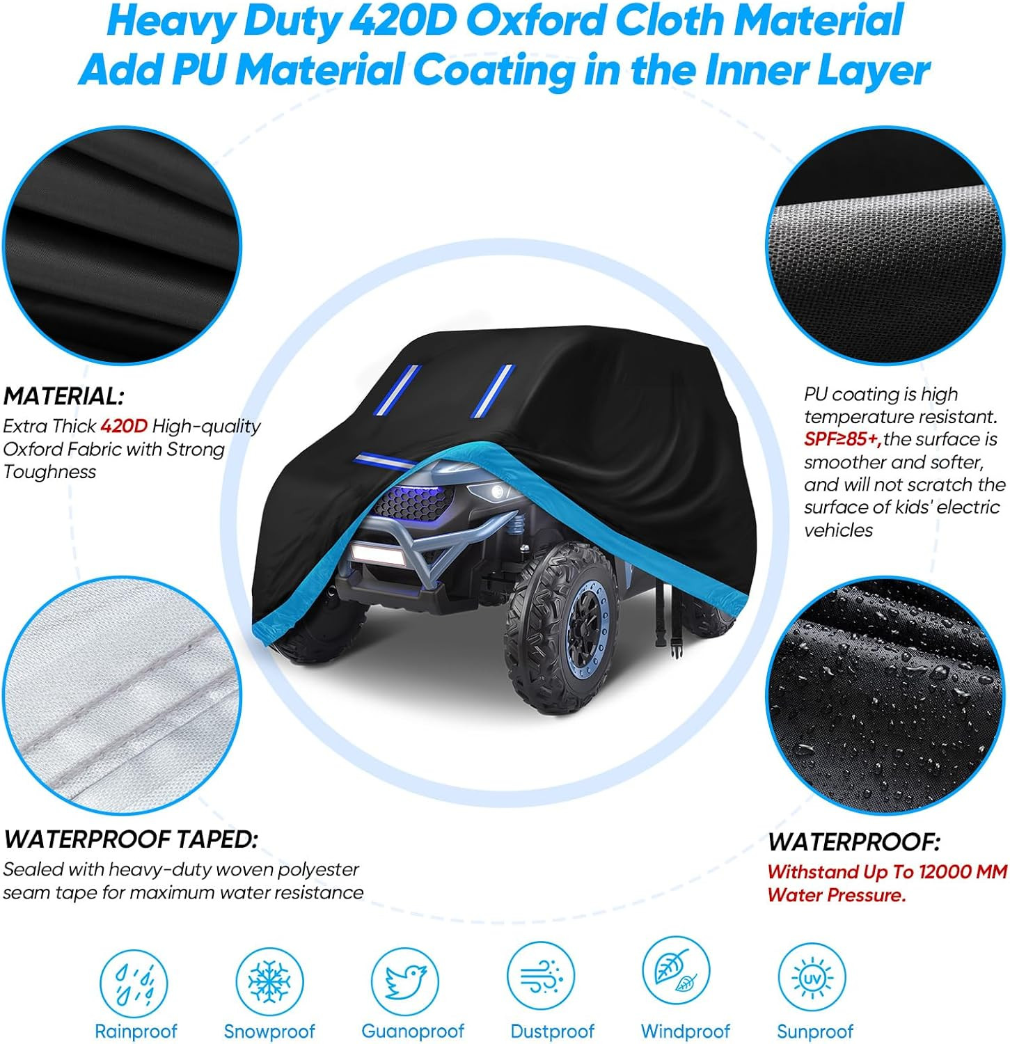 Kids Ride-On Toy Car Cover, Heavy Duty 420D Oxford Kids Electric Car Cover Water