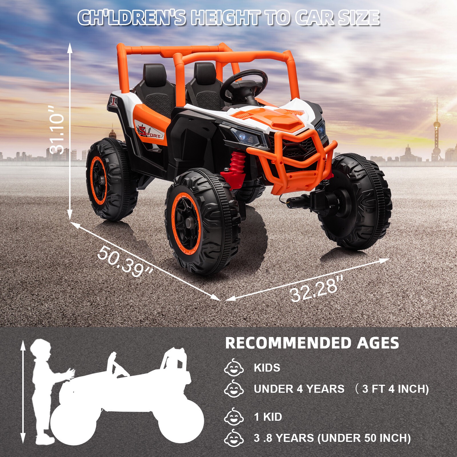 Ride On UTV Cars 2 Seater,24V 4WD Off-Road Electric Vehicles With Remote Control