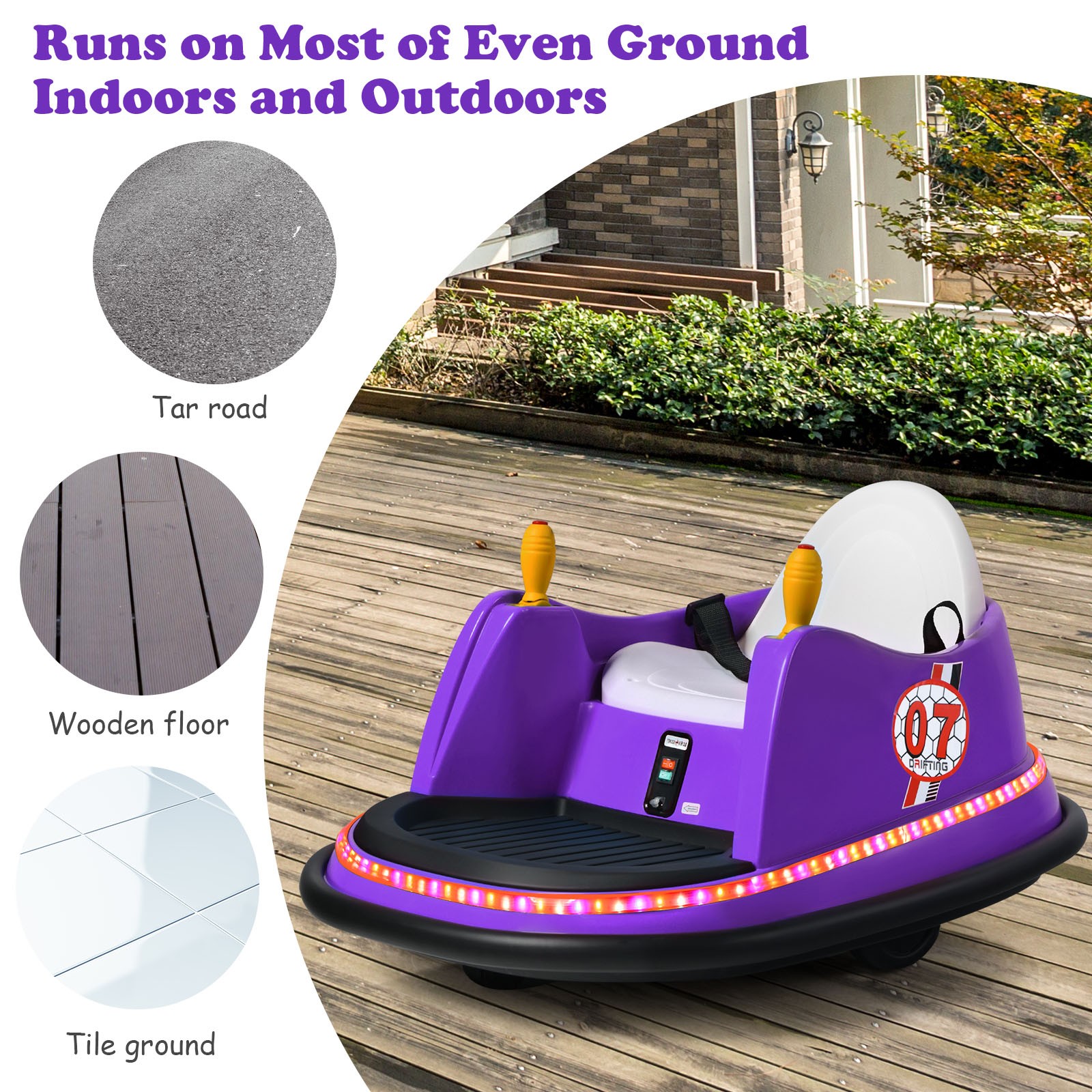 6V Vehicle 360° Spin Race Toy Kids Ride On Bumper Car w/ Remote Control Purple