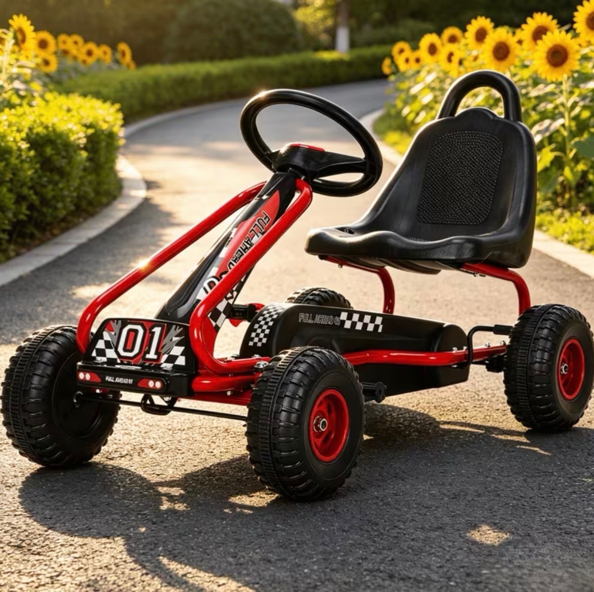 Pedal Go Kart, 4-Wheel Pedal Powered Ride On with Adjustable Seat, Handbrake