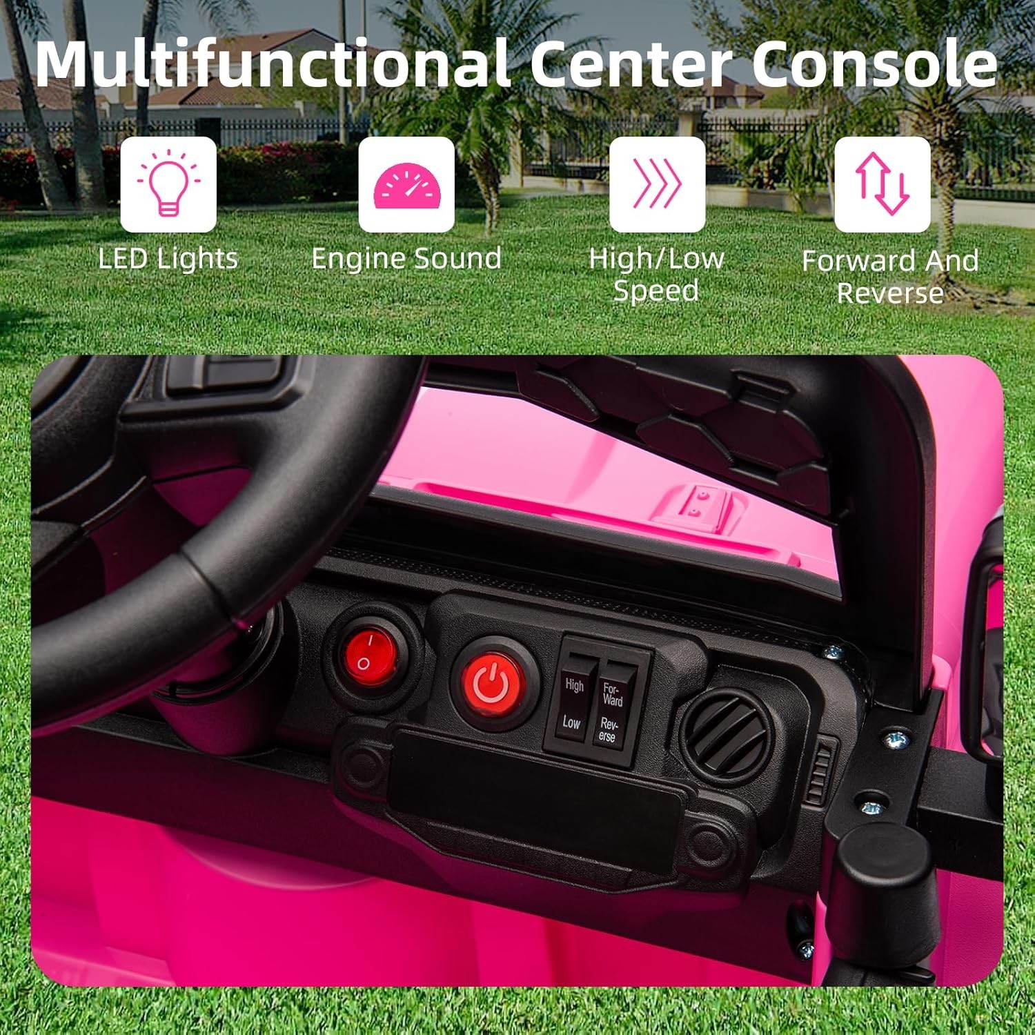 12V Kids Ride On Truck w/ Remote, 2 Speeds, Spring Suspension, LED Lights – Pink