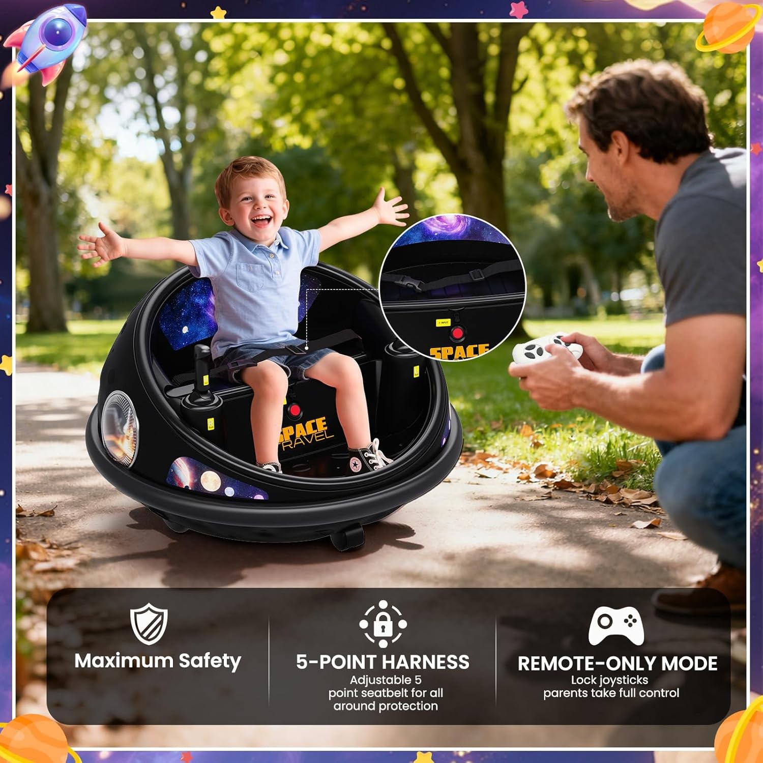 12V Electric Toddler Ride On Bumper Car Toy 360 Spin Remote Control LED Lights