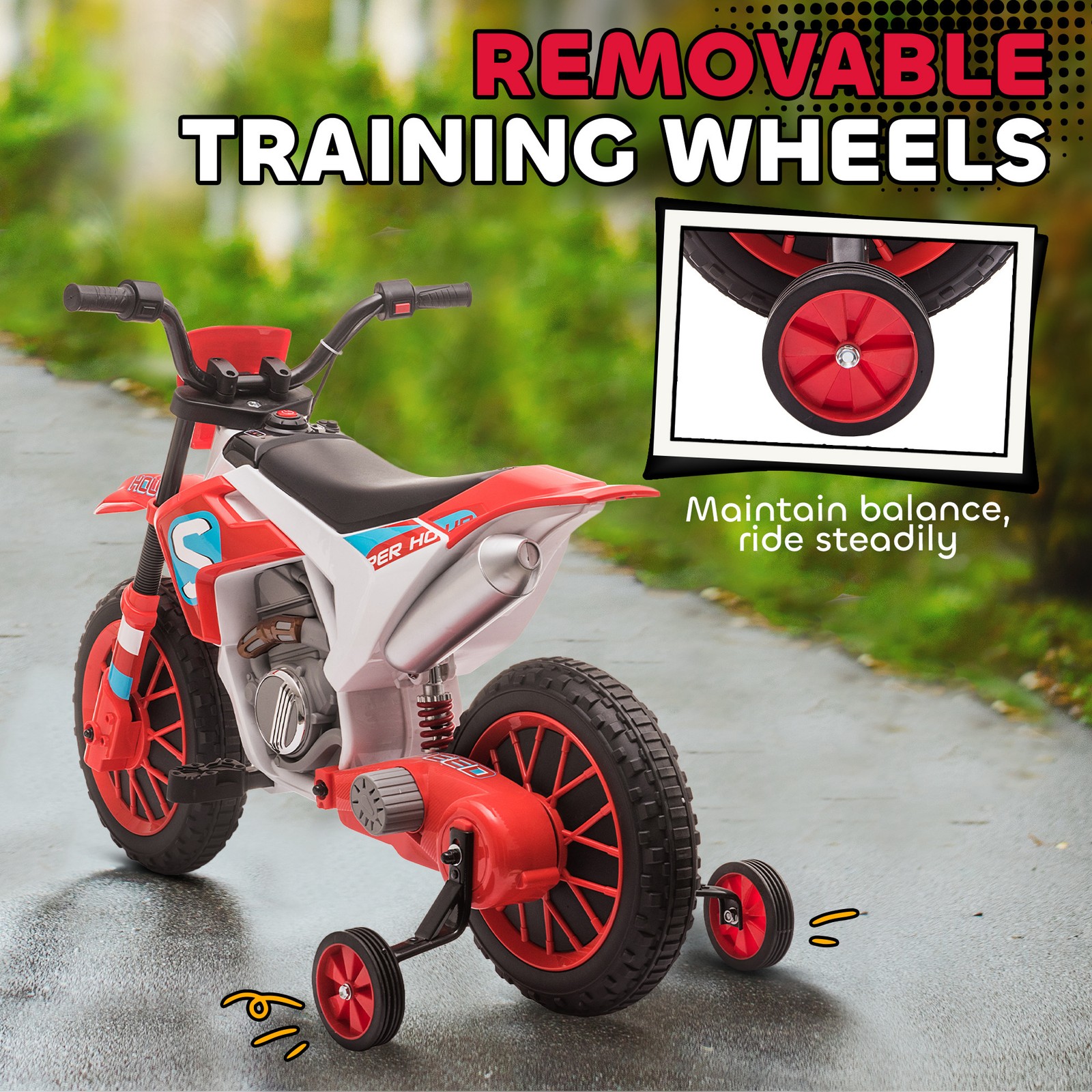 12V Ride On Dirt Bike Electric Off Road Motorcycle Toy with Training Wheels