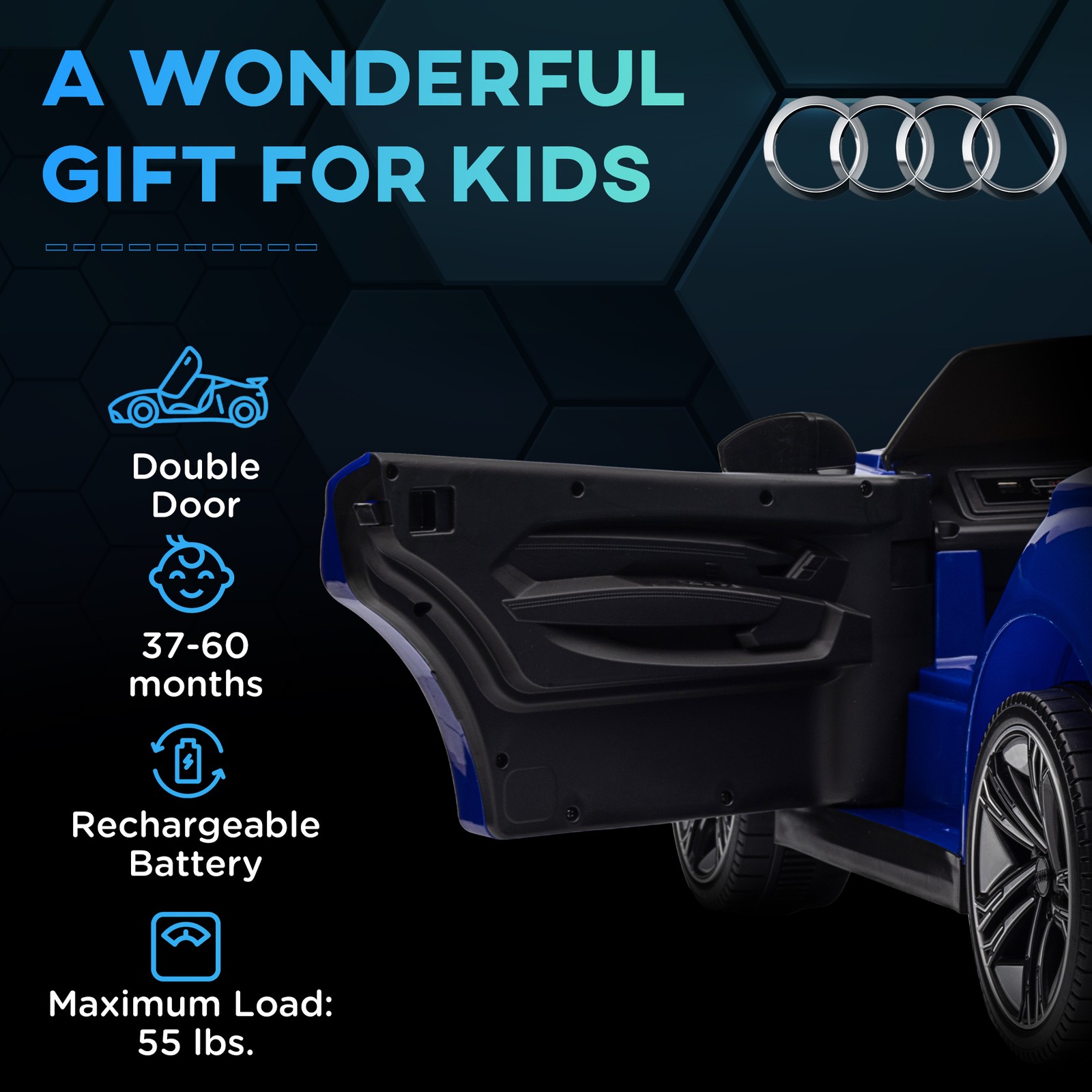 12V Kids Electric Ride On Car, Licensed Audi RS e-tron GT, Dark Blue