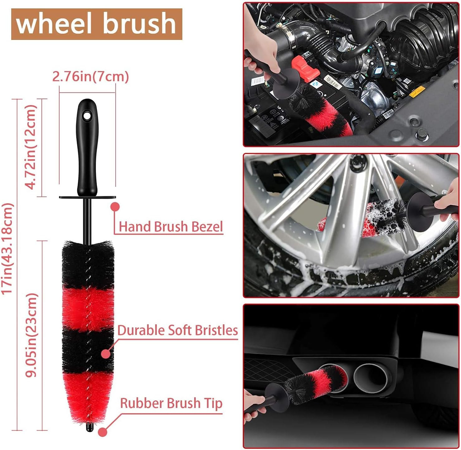 12Pcs Car Wheel & Tire Brush Kit,Including 17Inch Long Wheel Brush,Short Handle