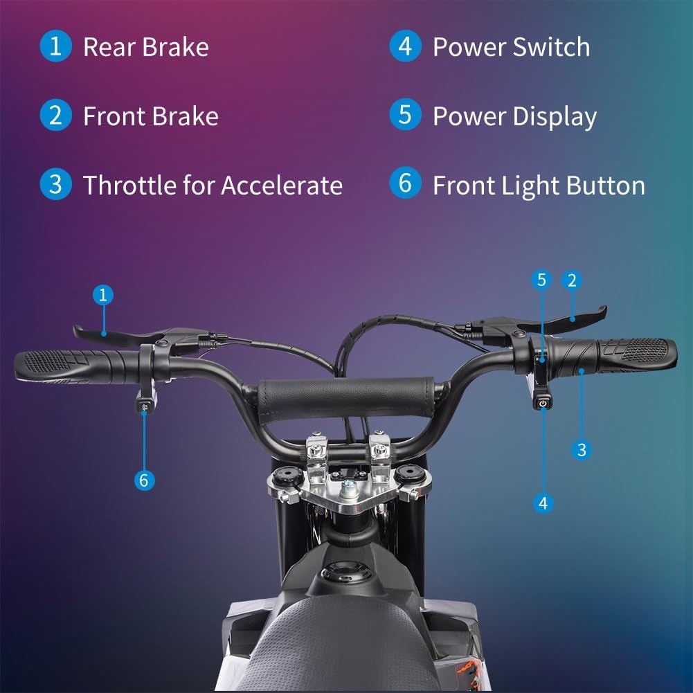 36V Electric Dirt Bike for Kids Ride on Motorcycle Brushed Motor + LED Headlight