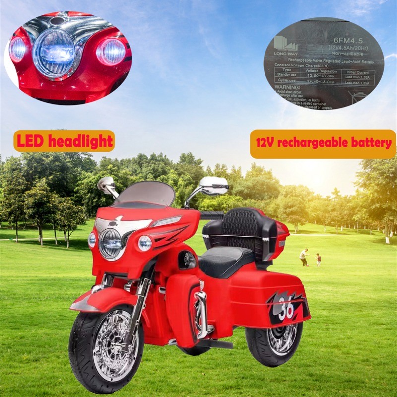Kids Ride On Motorcycle 12V 2-Seat Electric Motorbike 3 Wheels for 3-8 Years Old