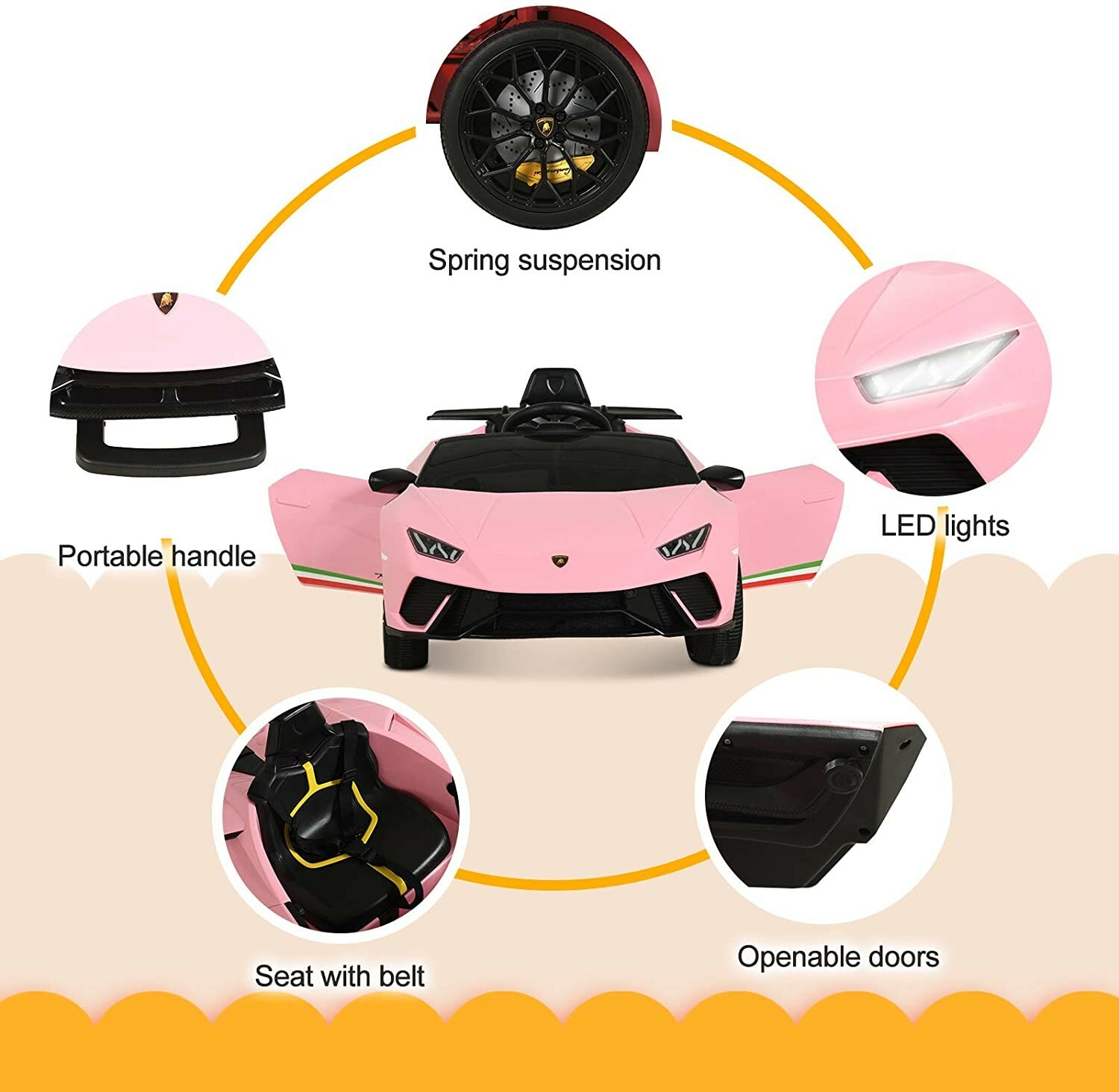 Uenjoy 12V Kids Electric Ride On Car Lamborghini Huracán: Shipping Available