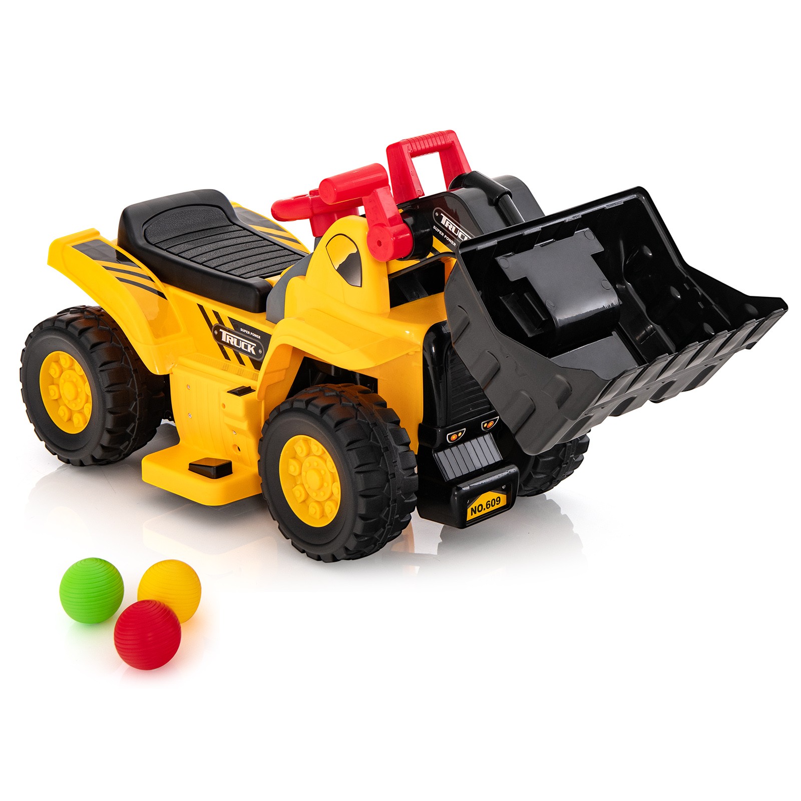 Kids Ride On Bulldozer 6V Electric Pretend Play Truck Toy with Basketball Hoop