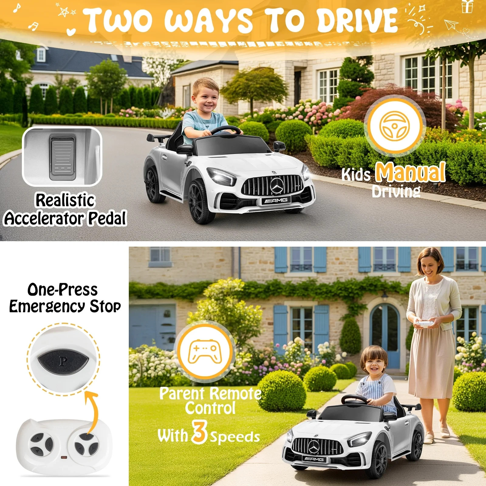 Mercedes-Benz AMG Licensed 12V Kids Ride on Car w/ Remote Bluetooth Enabled W