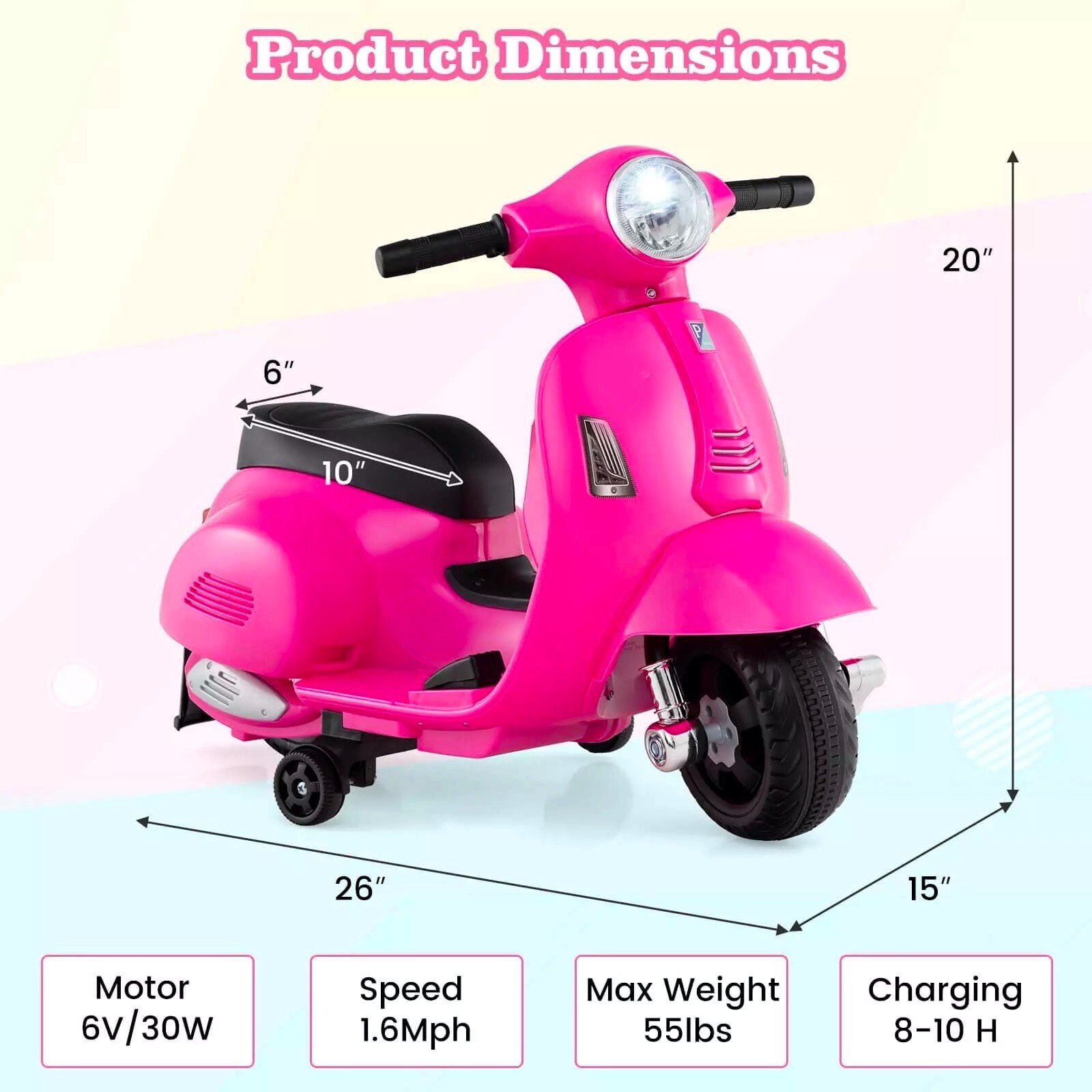 Kids Ride on Motorcycle with Training Wheels Headlight Horn 6V Battery