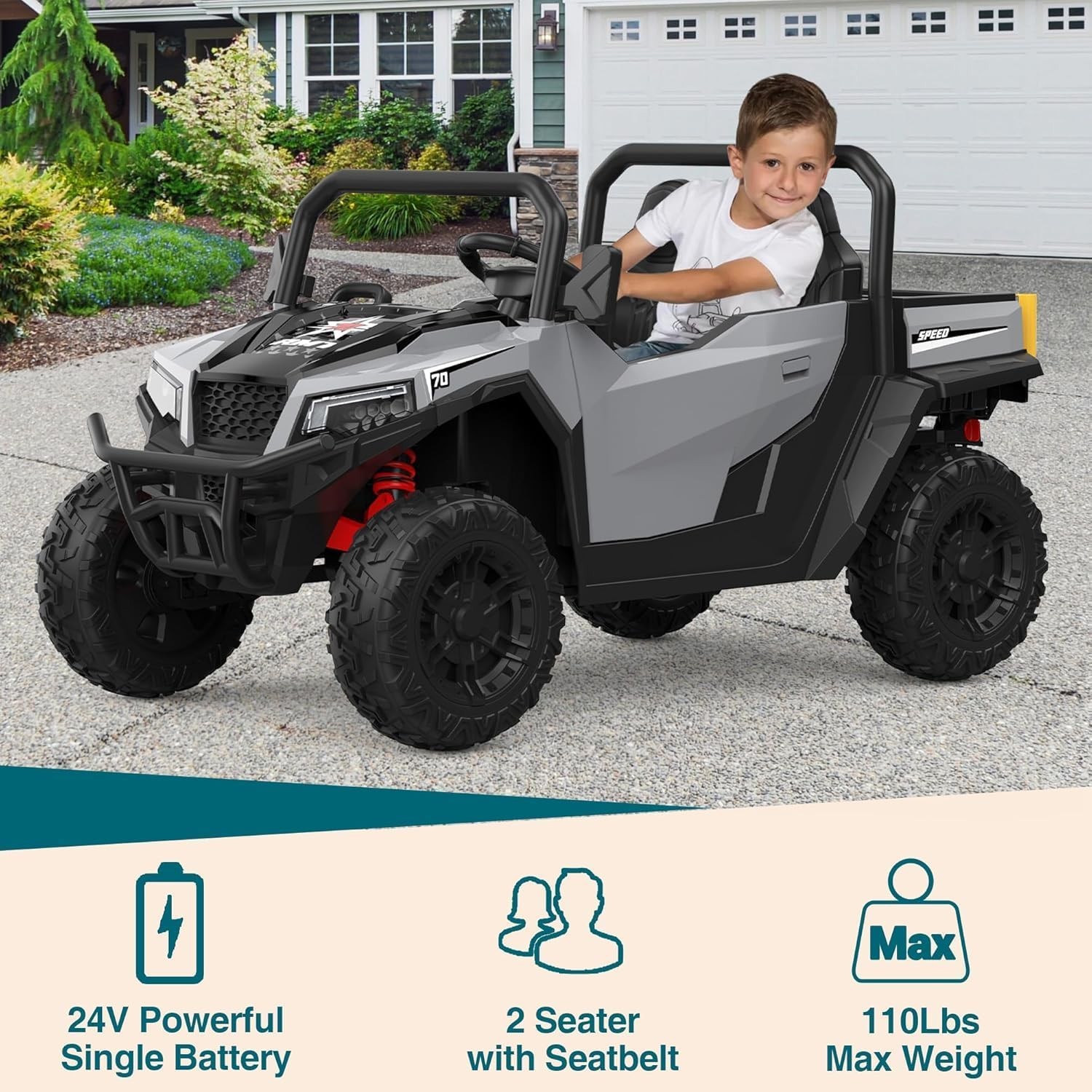 24V Ride On Truck for Kids w/ Remote, 4WD, LED Lights,Bluetooth,Dump Bed,2 Seats