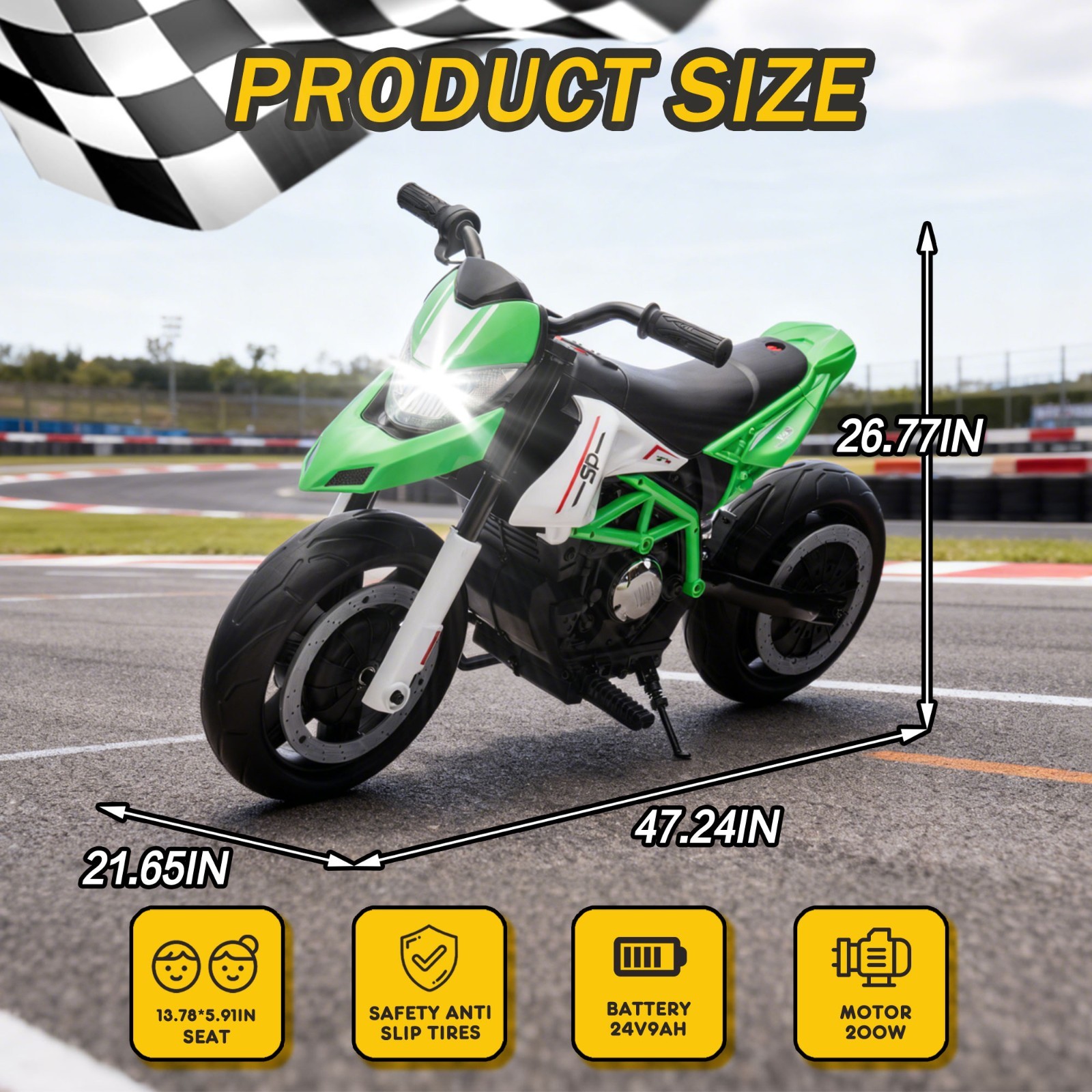 24V Kids Electric Motorcycle Ride On Toys Electric Bike for age 8+, Green
