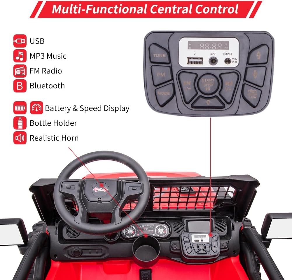 24V Kids Ride On Car 2 Seater w/ Remote Control 2x120W LED Lights Music FM 3+
