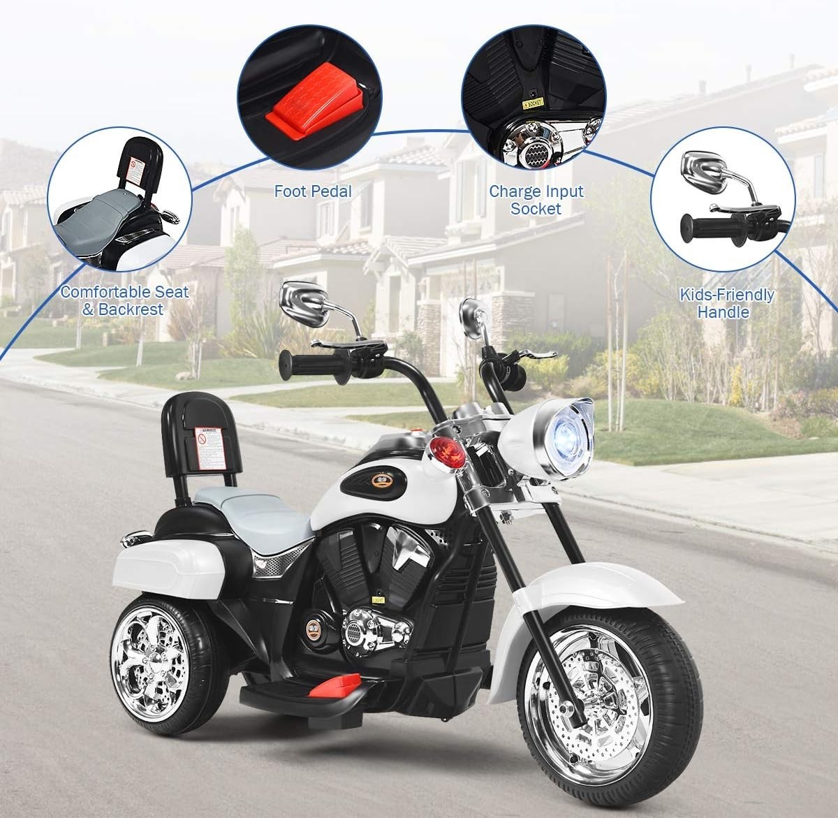 Kids Electric 3-Wheel Chopper Motorcycle with Horn & Headlight
