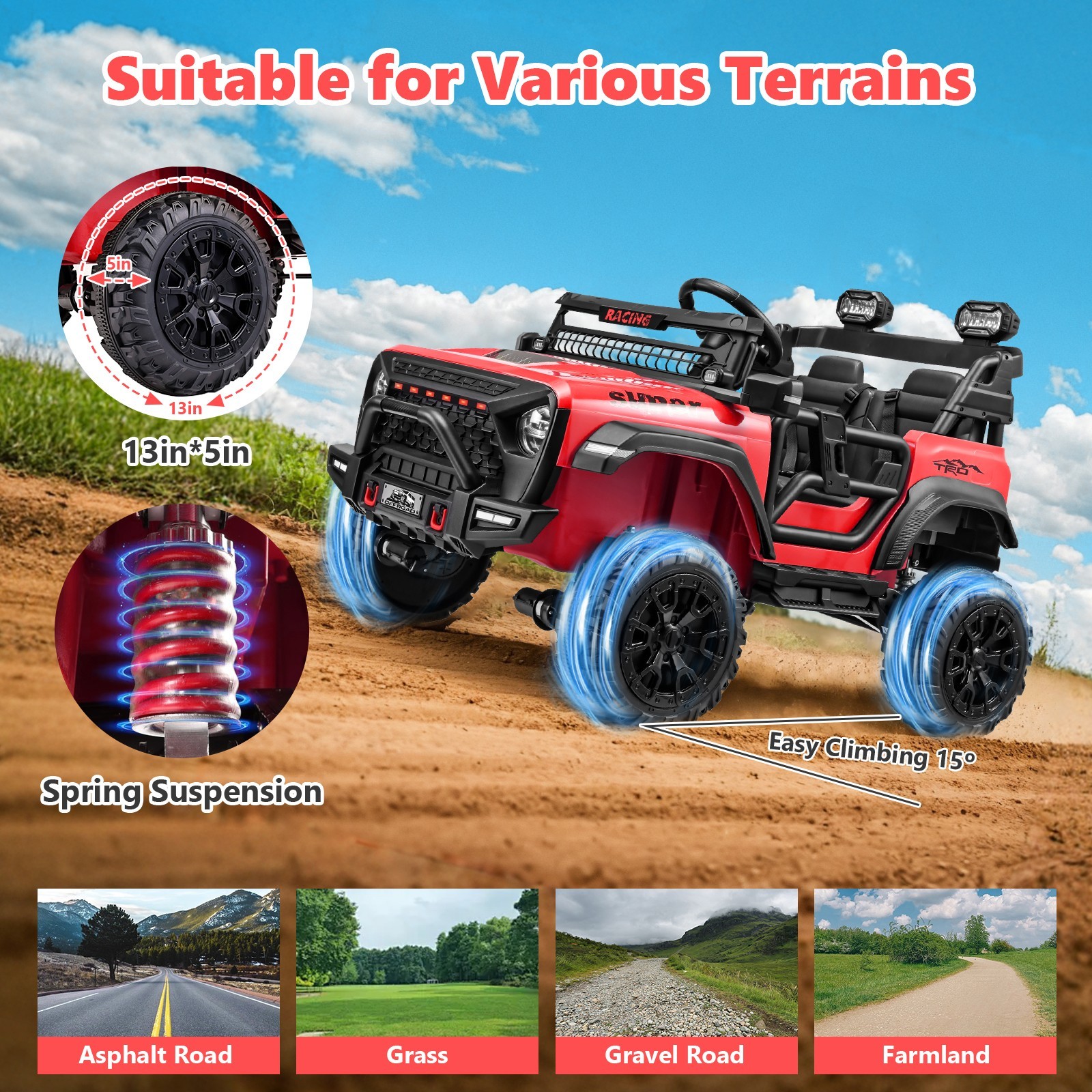 24V 2 Seater Ride on Car with Remote Control & 20 Inch Wide Seat for Boys Girls