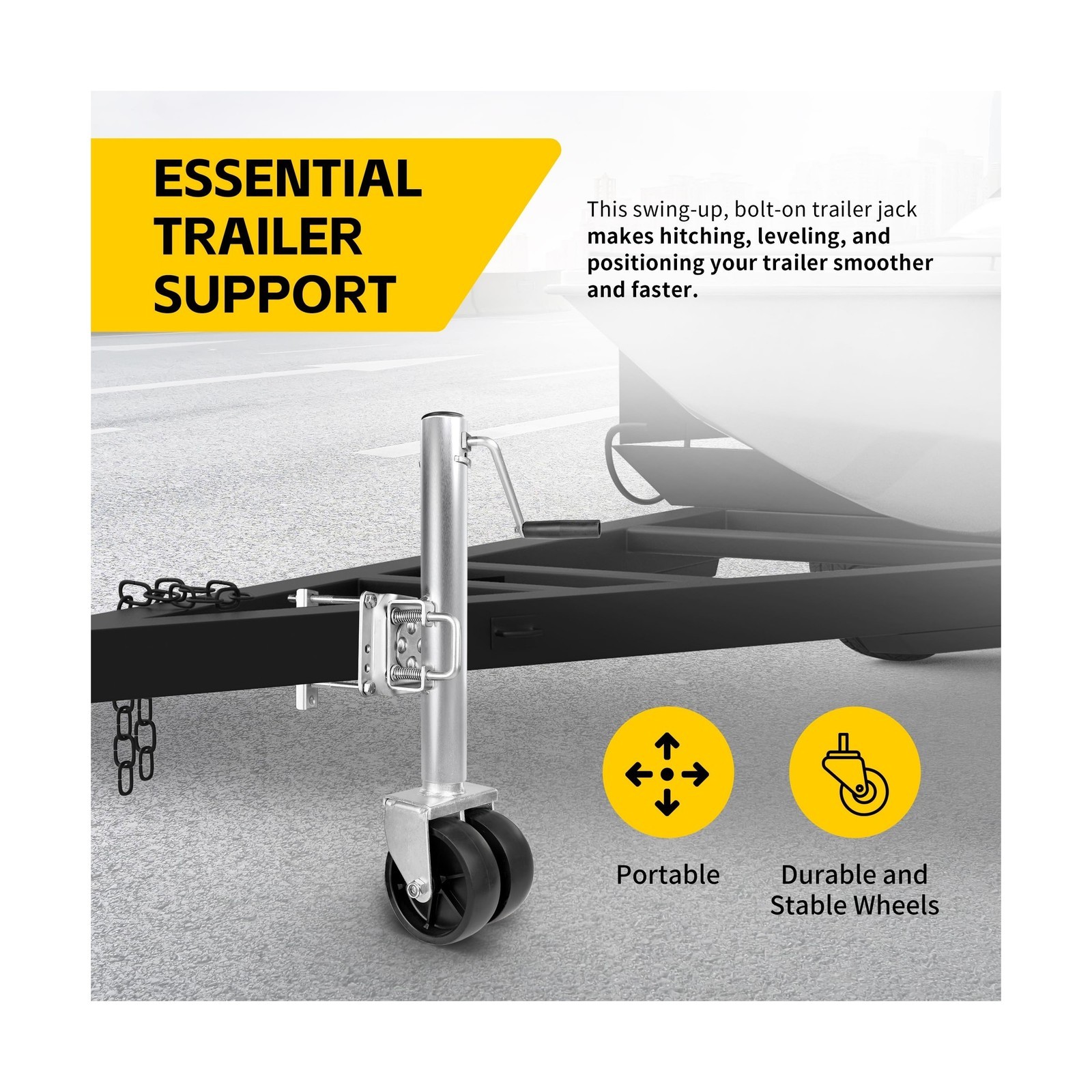 MaxxHaul 70149 Trailer Jack with 11-1/2″ Lift, Swing-Back Design, Side Wind H…