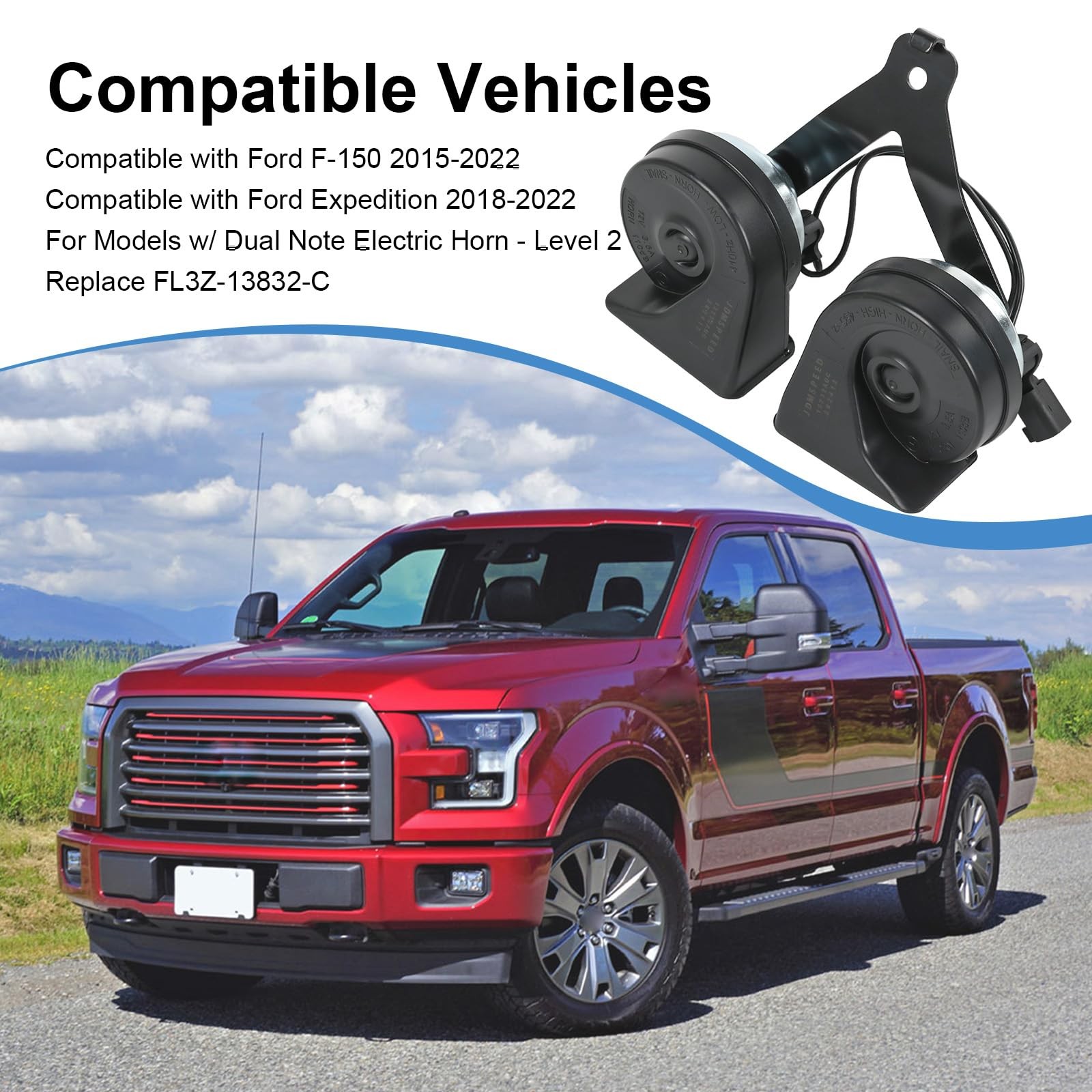 Horn Assembly with Bracket Dual Note Horn Level 2 with Ford F-150 2015-2022 E…