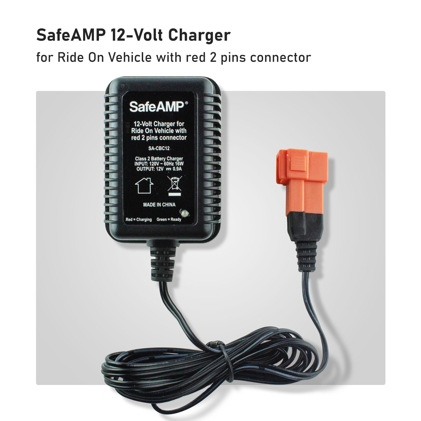 SafeAMP 12-Volt Charger for Ride On Vehicle with red 2 pins connector