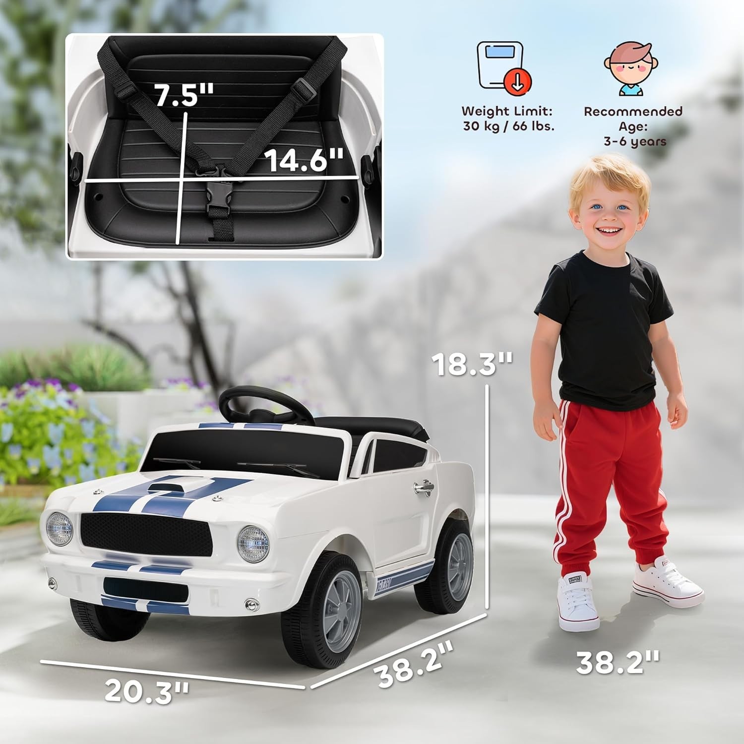 Qaba Licensed Ford Shelby GT 350 Kids Ride On Car, 12V Battery Powered Electric