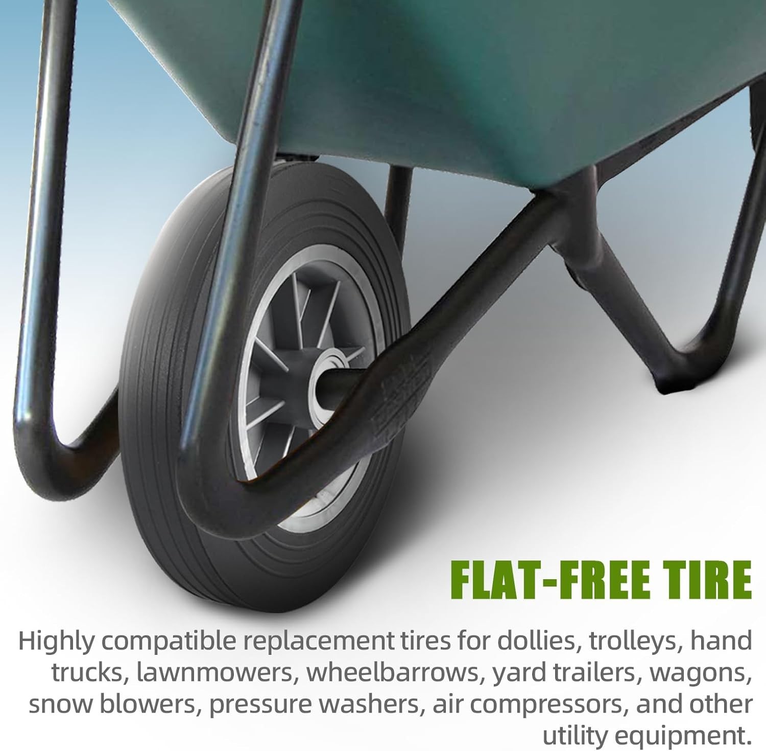 2-Pack 10×2 Flat Free Solid Rubber Tires for Dolly Hand Trucks Wheelbarrows