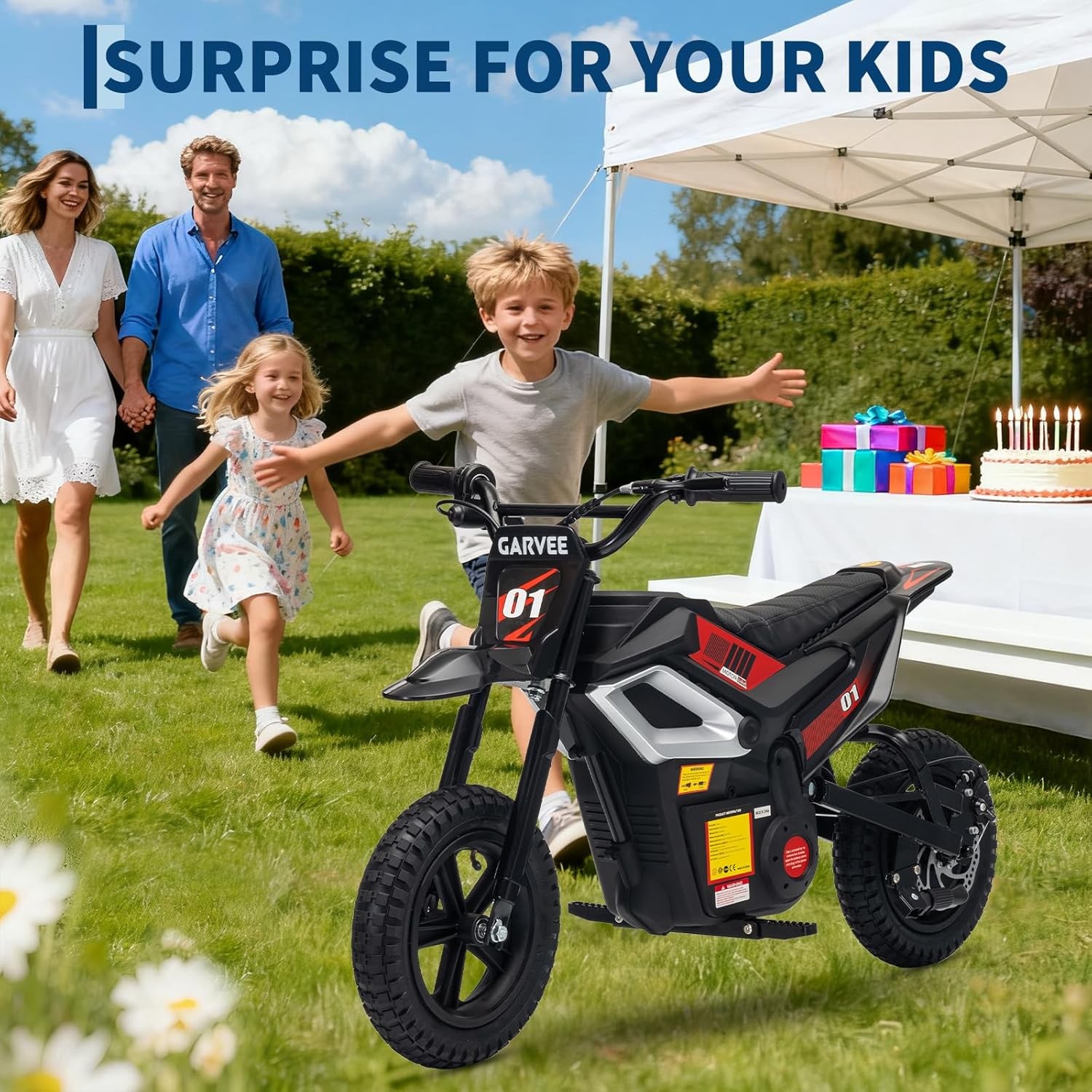 24V 350W Kids Electric Dirt Bike, 13.67 MPH, 12-Mile Range with Rear Suspension