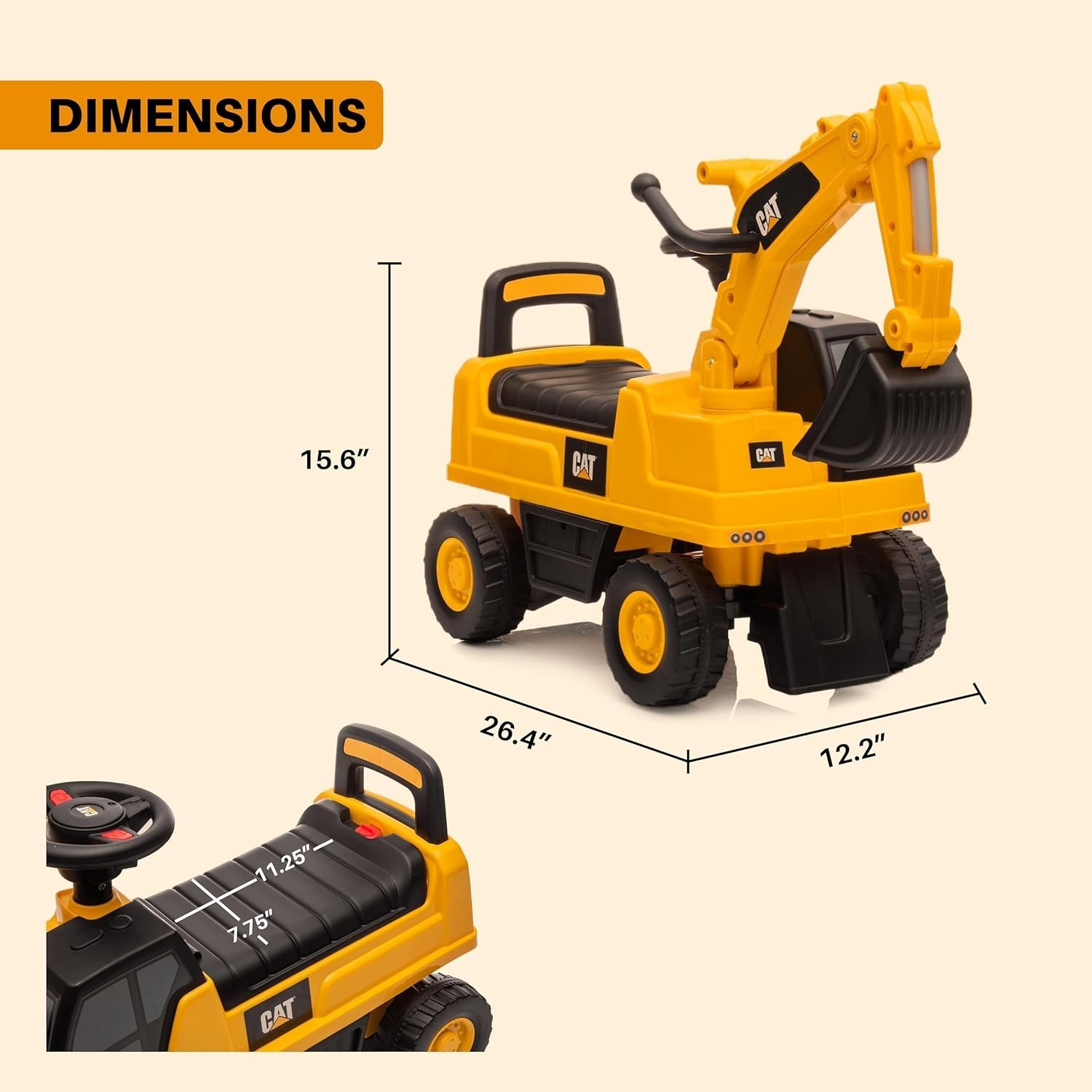 Official CAT Excavator Push Car with Storage and Sounds – Perfect Ride-On Fun