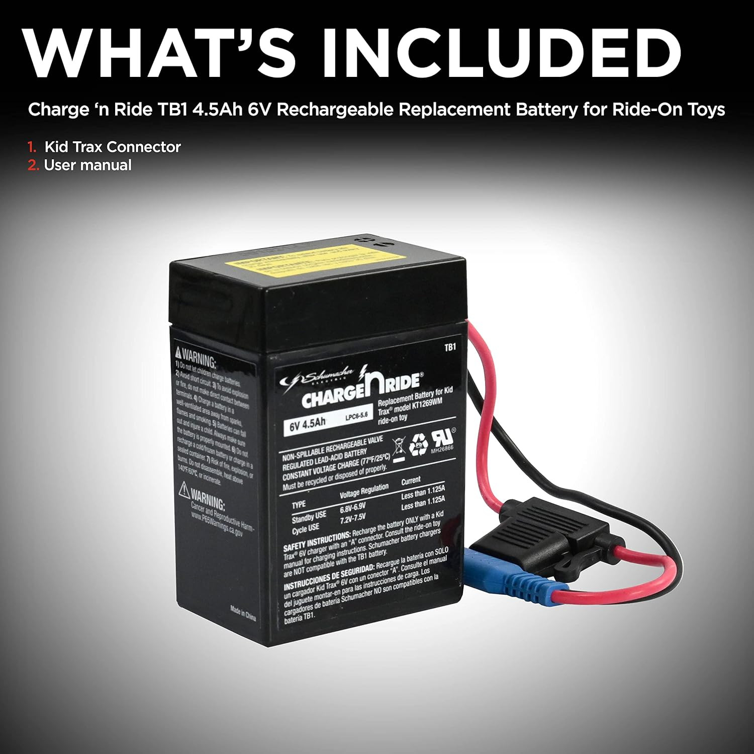 6V Battery for Ride on Toys – 4.5 AH – with Replaceable Fuse – 6 Volt Rechargeab