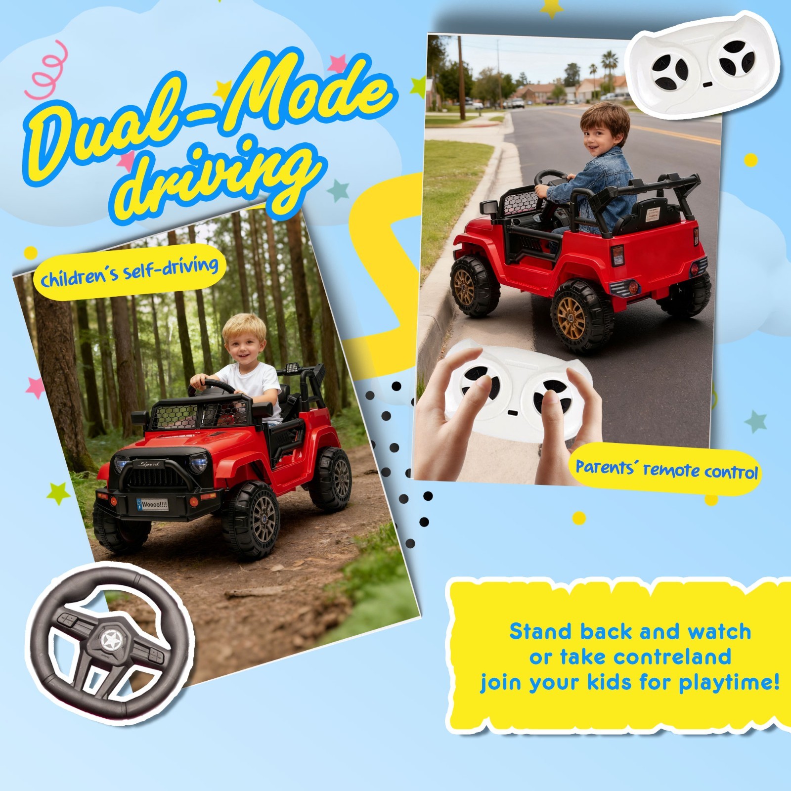12V Kids Ride On Toys Truck w/Remote, Electric Toddler Ride on Car for Kids, Red