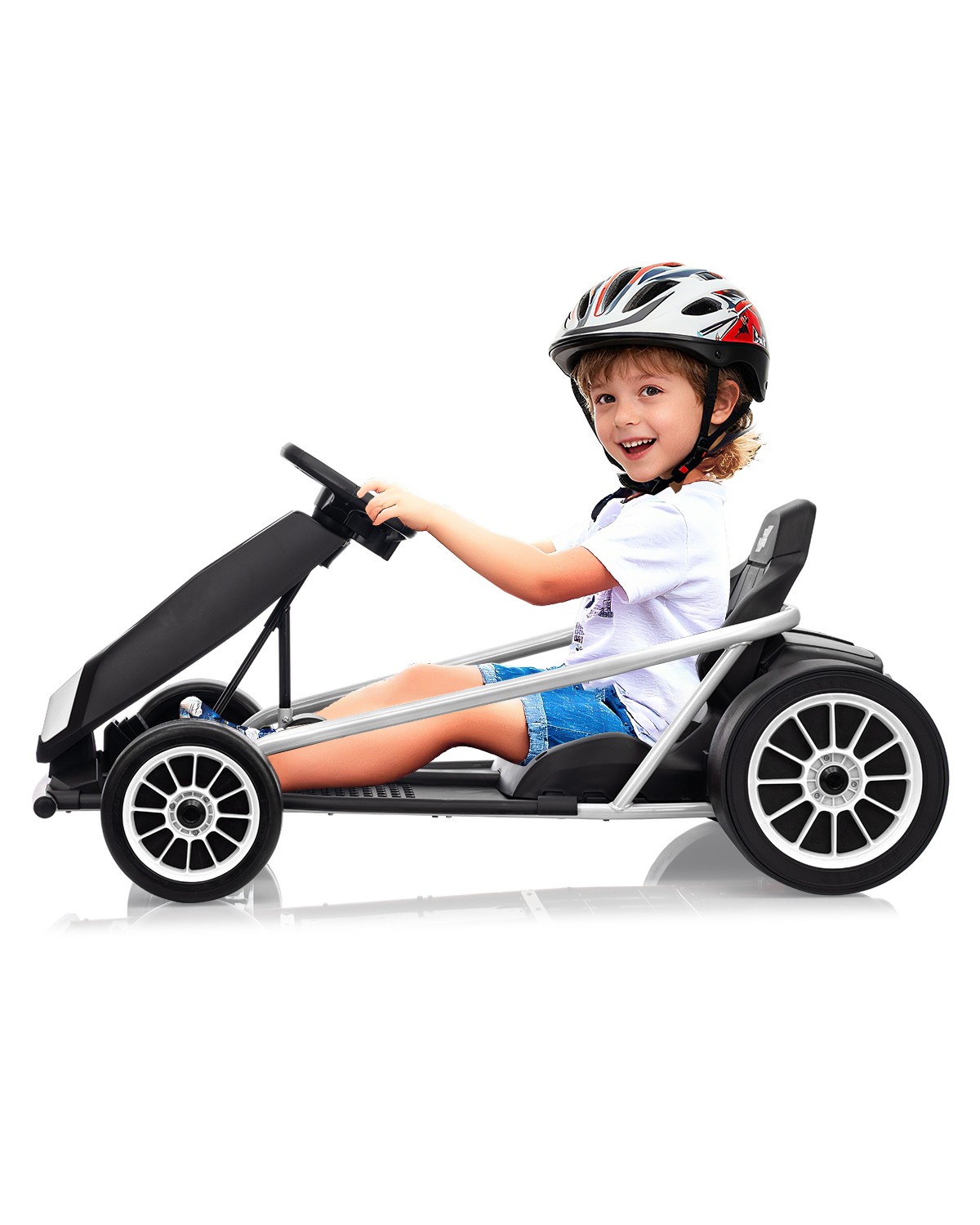 24V Kids Go Kart Dual 300W Motor 9Ah Battery Fast Drift Metal Frame Music