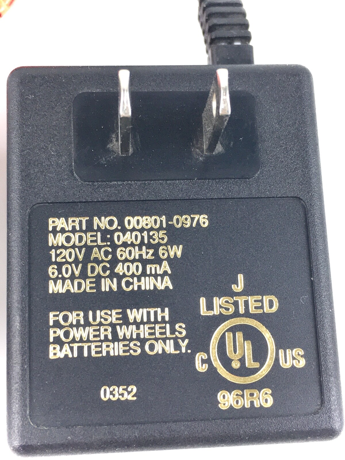 OEM Fisher Price Power Wheels 00801-0976 AC Adapter 6V Battery Charger 040135