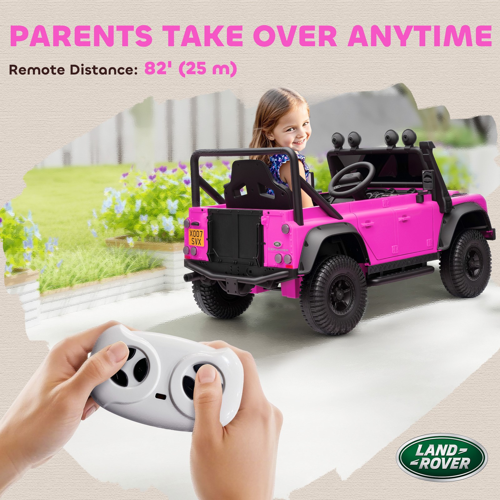 Kids Electric Car, Land Rover Licensed Off-Road Ride On Car, Pink