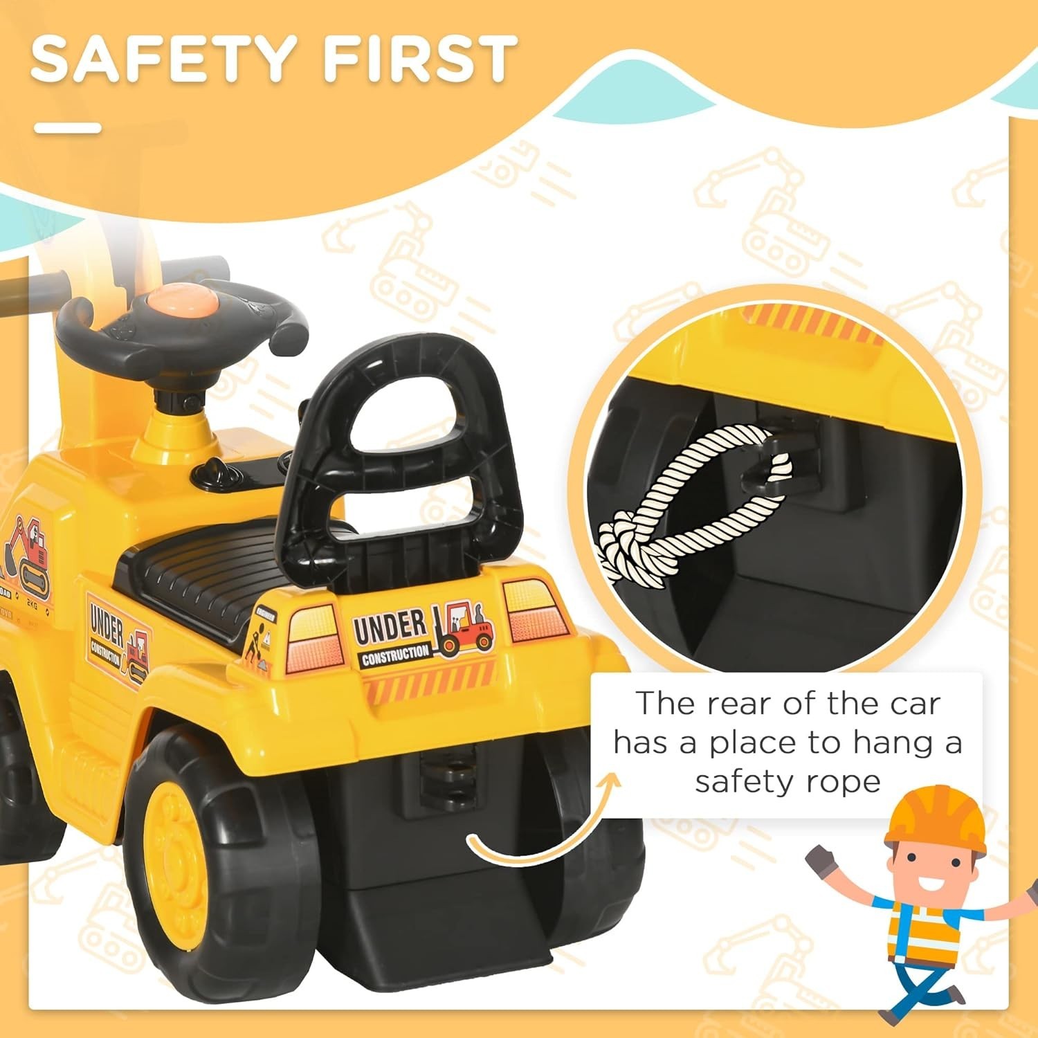 Imaginative Play Excavator Ride On Toy with Front Loader & Storage for Toddlers