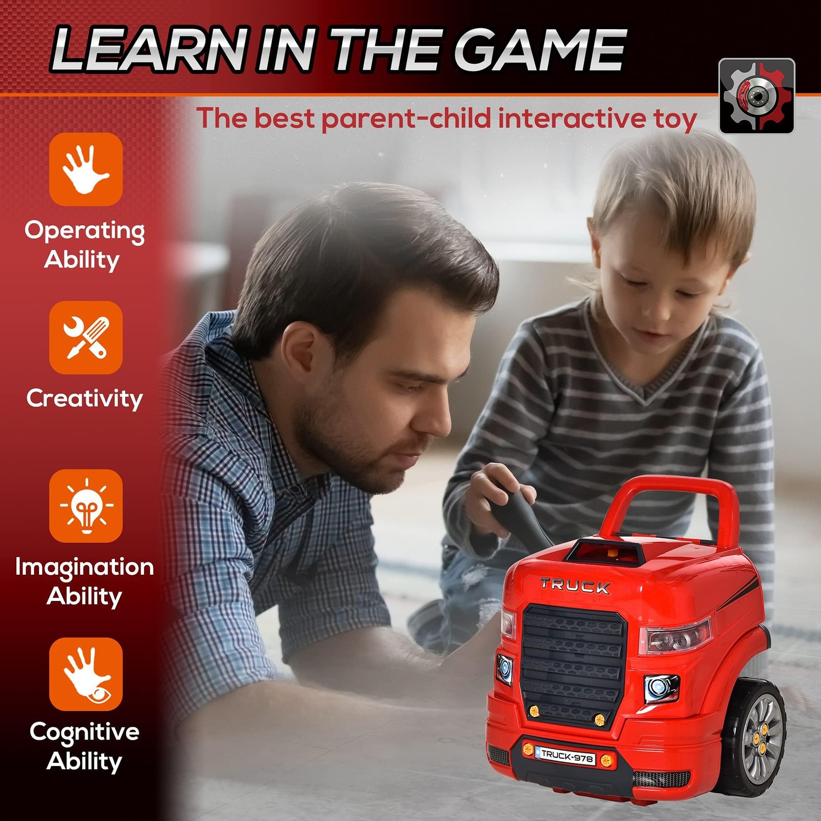 Qaba Truck Engine Toy, Kids Mechanic Set with Lights, Sounds, Steering Wheel …
