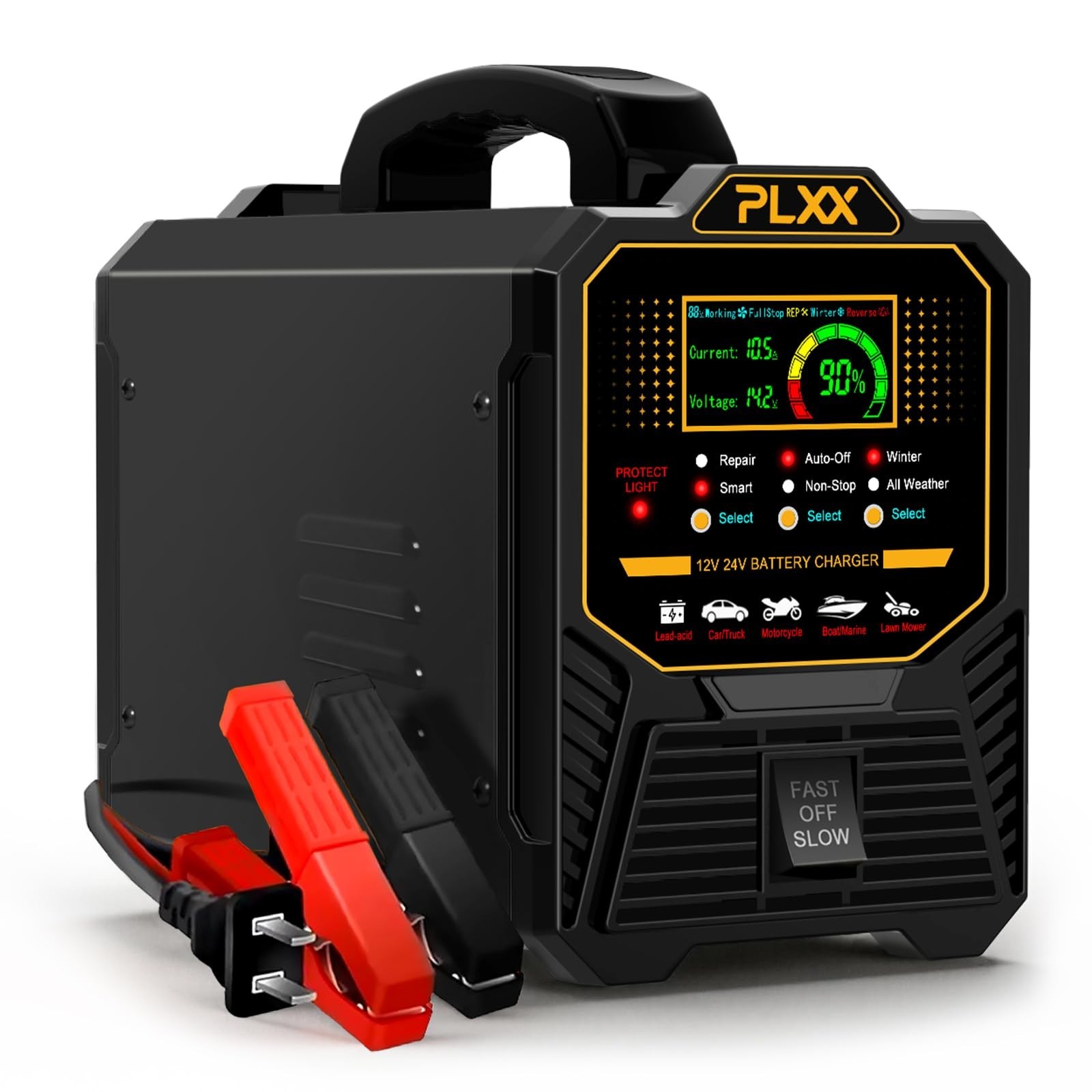 PLXX 12V 24V 0-15A Automatic Car Battery Charger Heavy Duty, Smart Trickle Ch…