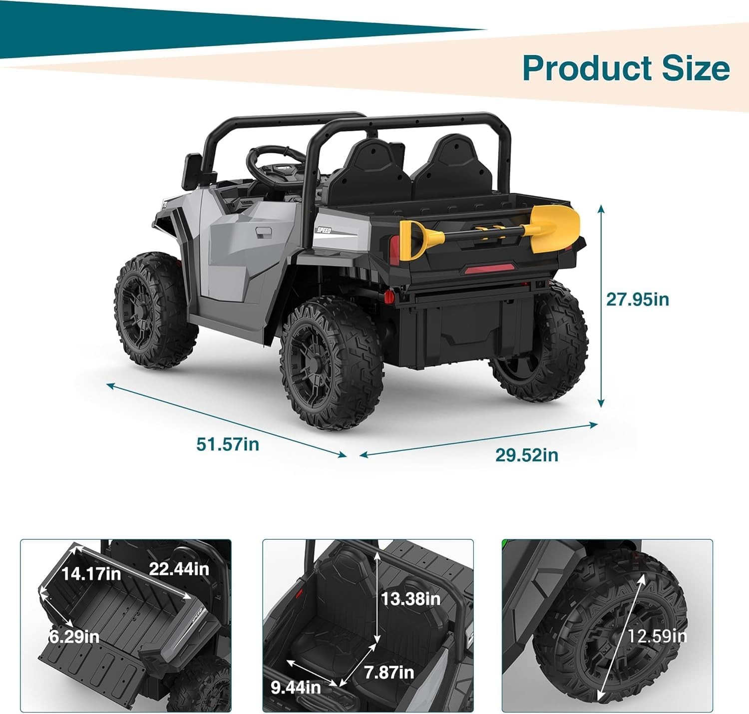24V Ride On Truck for Kids w/ Remote, 4WD, LED Lights,Bluetooth,Dump Bed,2 Seats