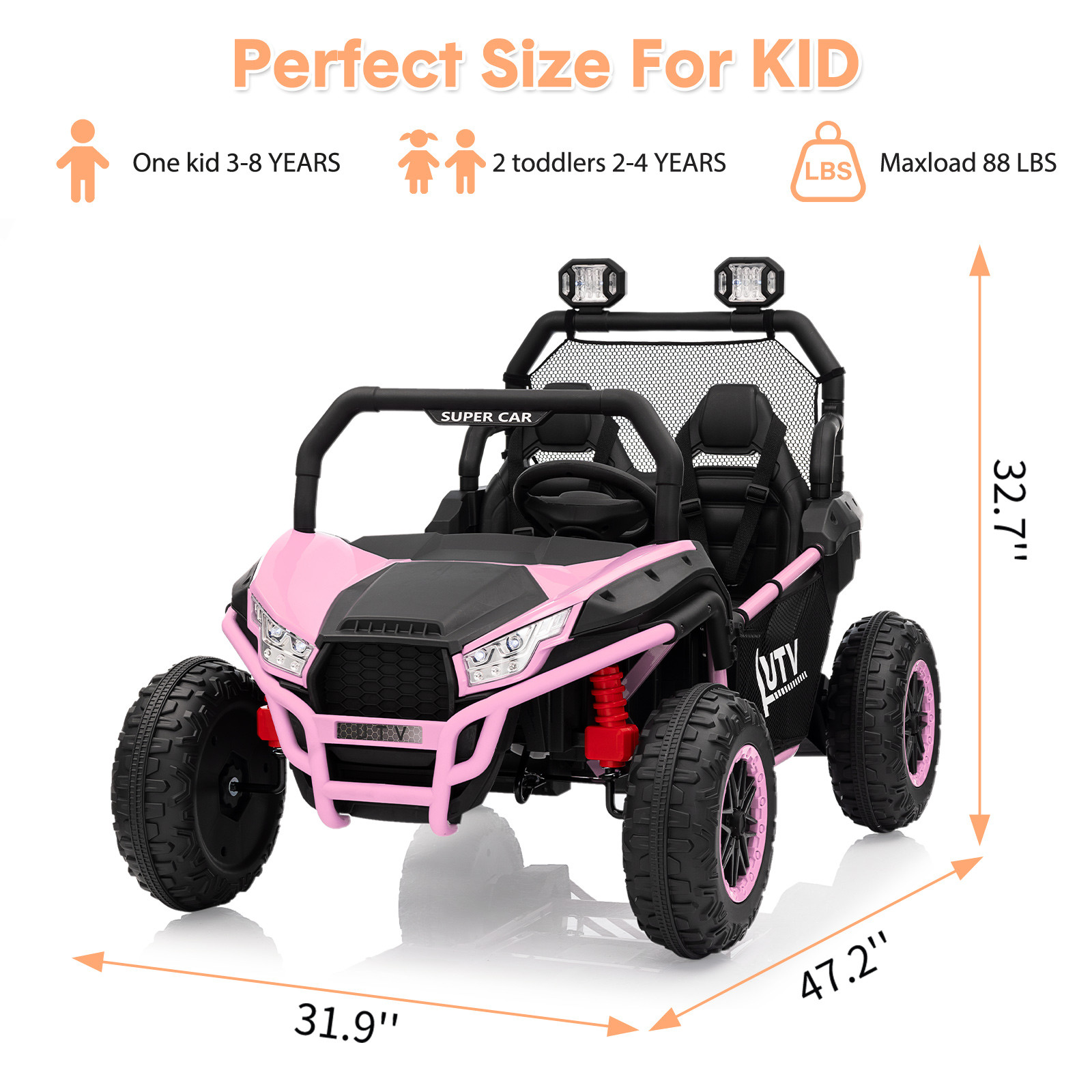 24V Power Wheel for Big Kids 3-8,2 Seater Electric Car,Ride on Car Toy for Grass