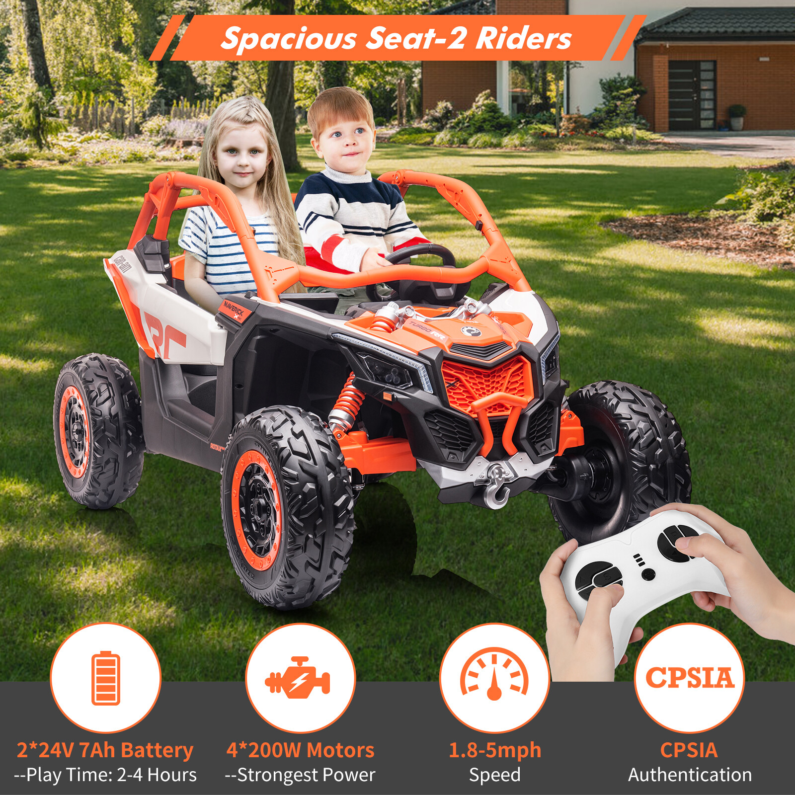 2 Seater Ride On UTV Car, Electric Off-Road Car, 4WD Kids Truck W/Remote Control