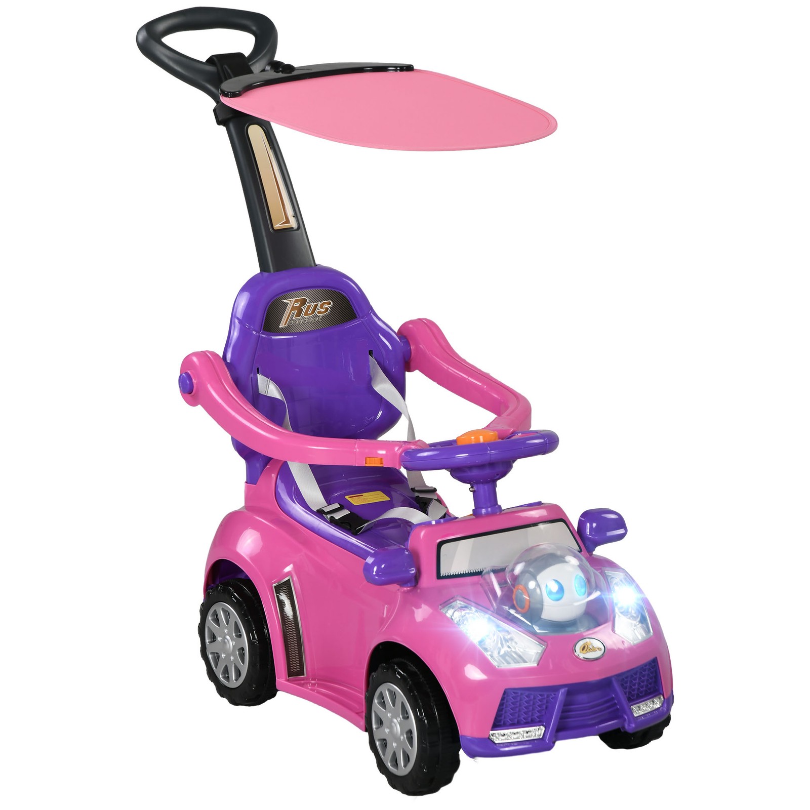 3 in 1 Push Car Sliding Car with Removable Handle, Music, Horn, Pink