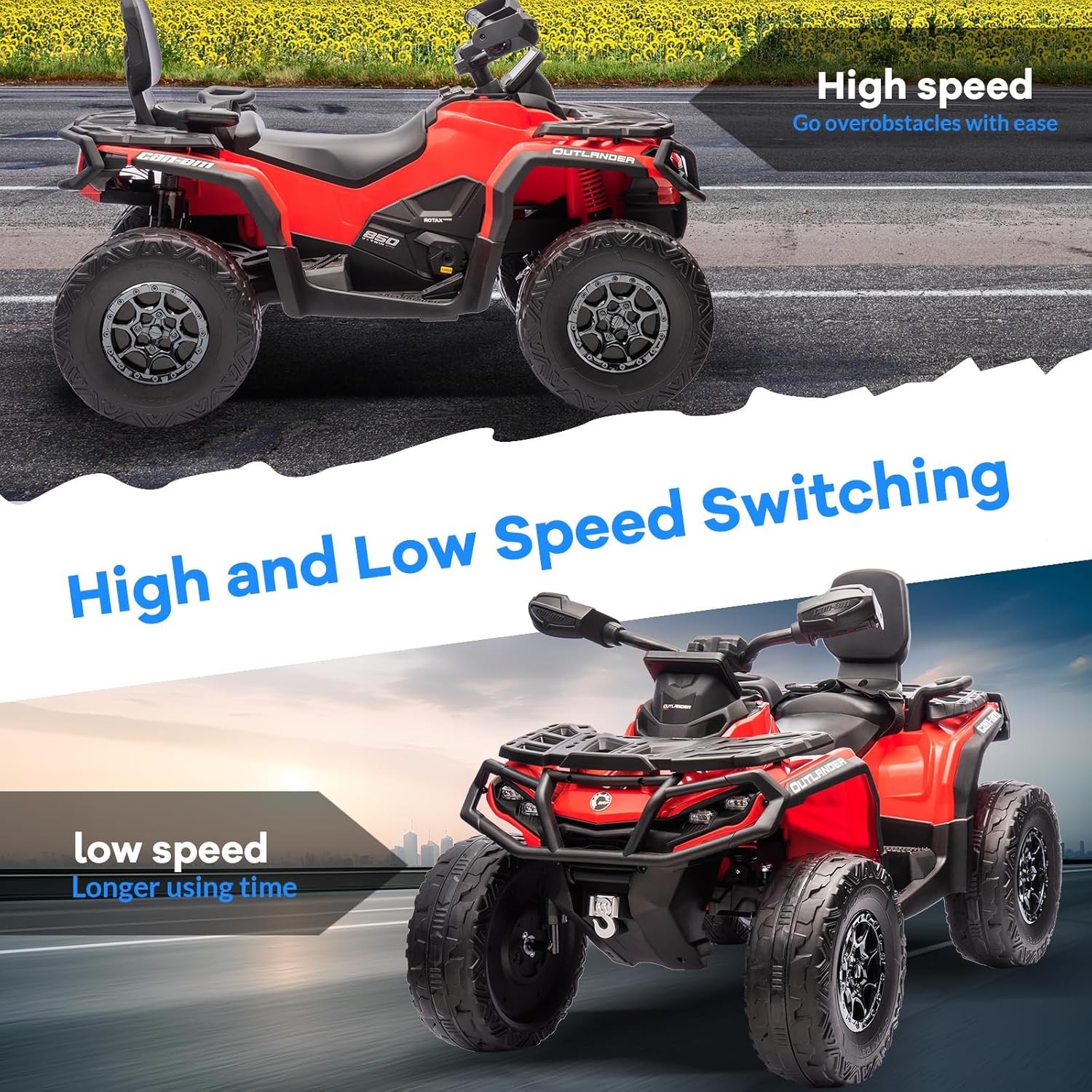 12V 2-Seater Kids ATV with Parent Remote Control, LED Lights & Spring Suspension