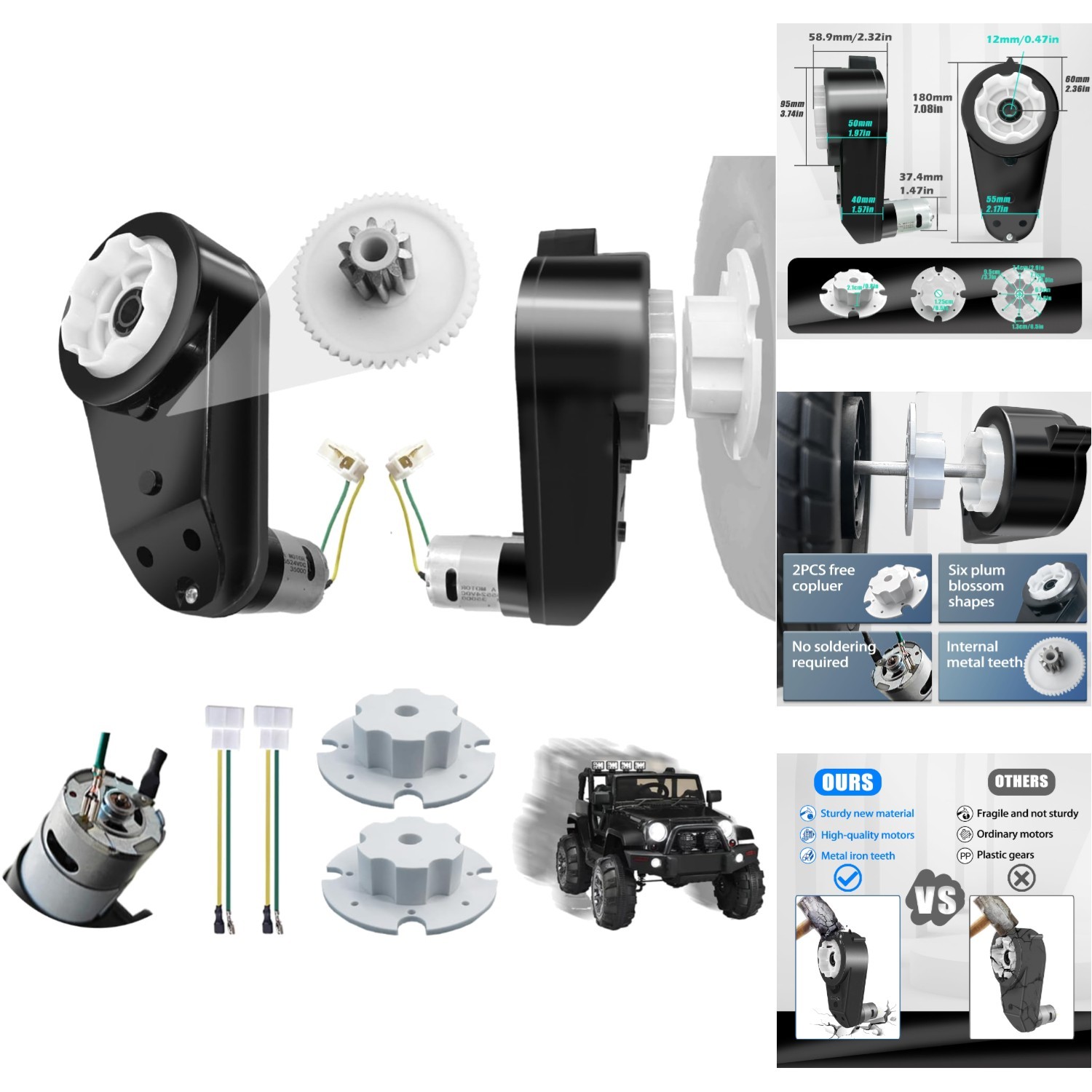24V RS555 35000RPM Motor Gearbox High Speed Steel Gears Power Wheels Conversion